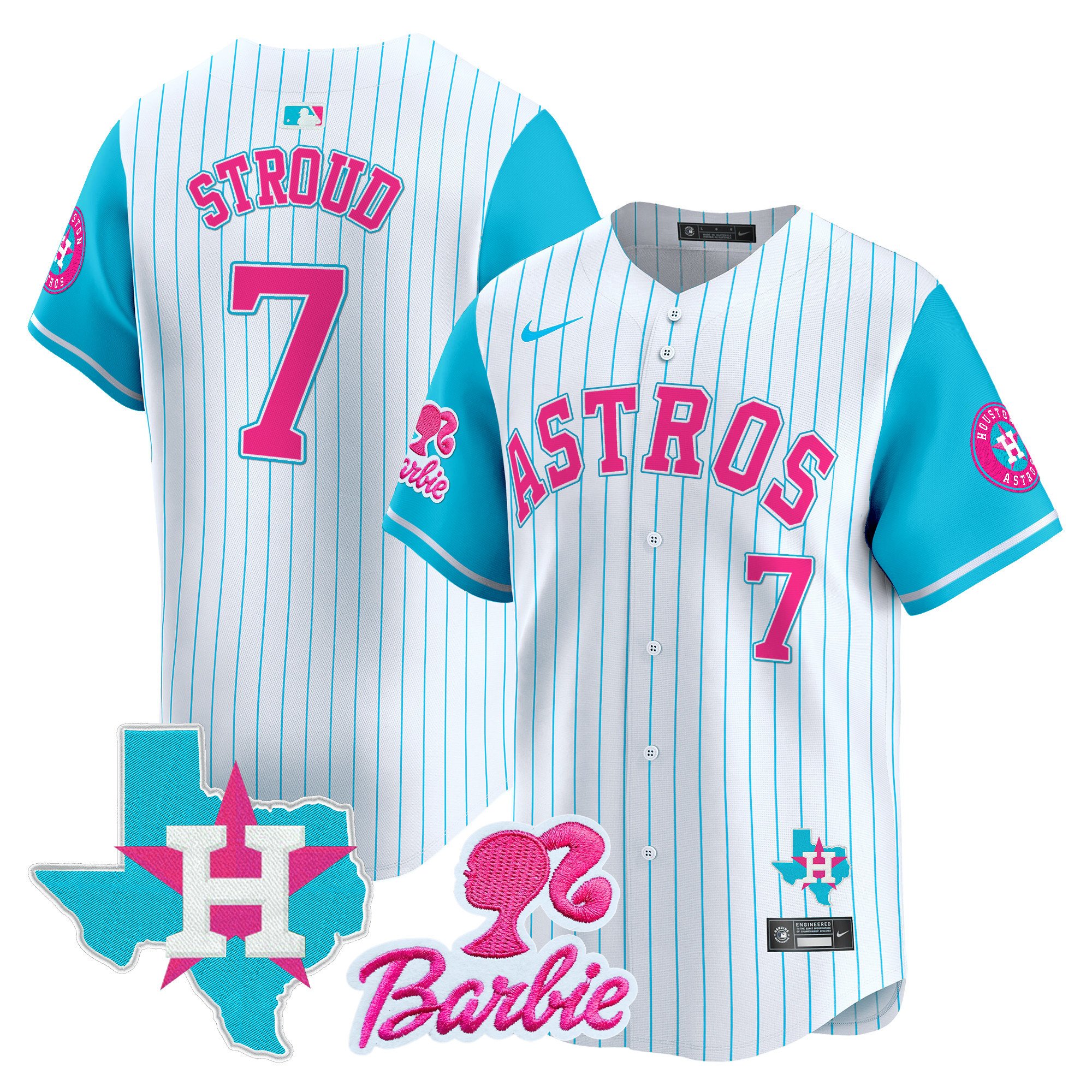 CJ StroudUnisex Houston Astros Barbie Patch Vapor Premier Limited Pinstripe Jersey - All Stitched