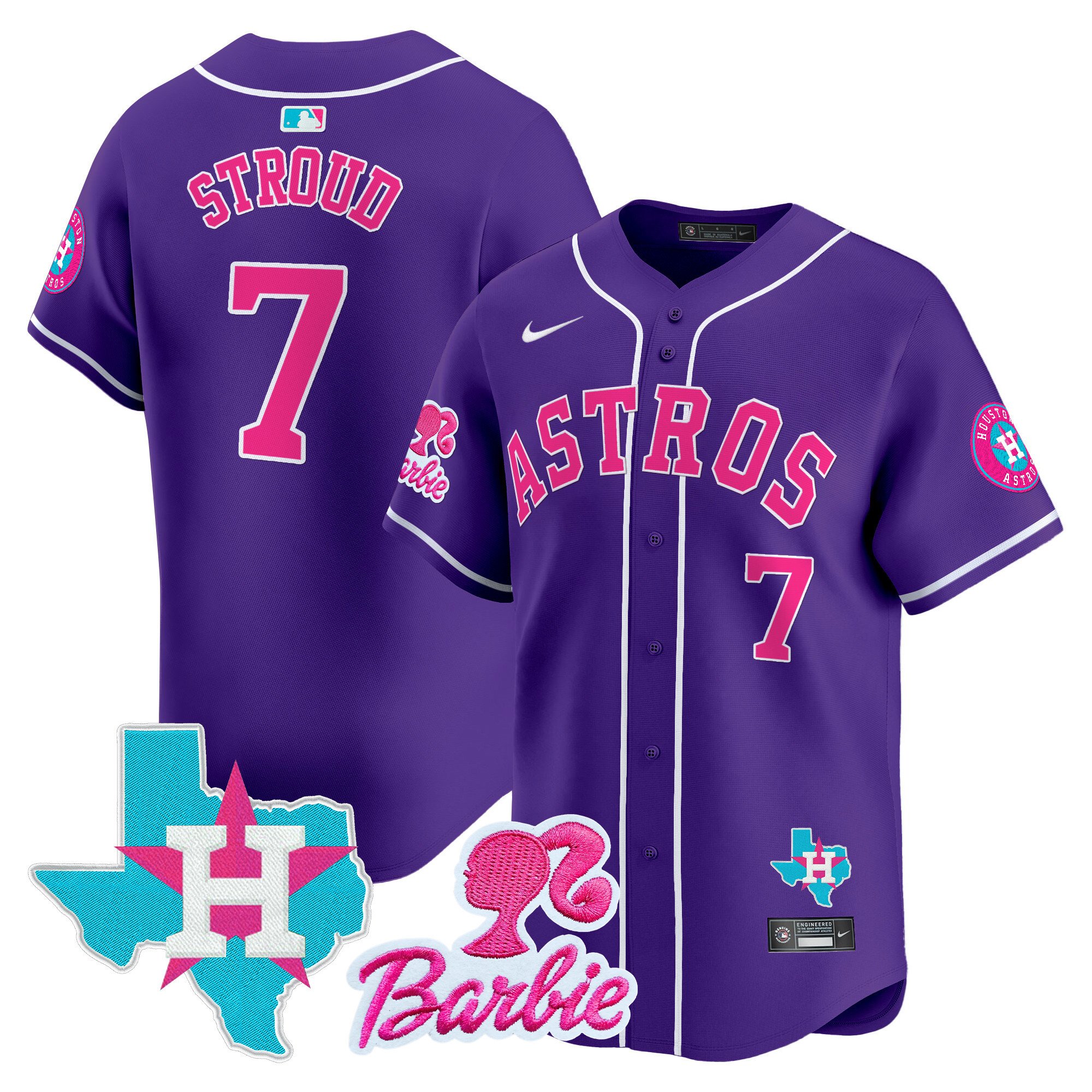 CJ StroudUnisex Houston Astros Barbie Patch Vapor Premier Limited Purple Jersey - All Stitched