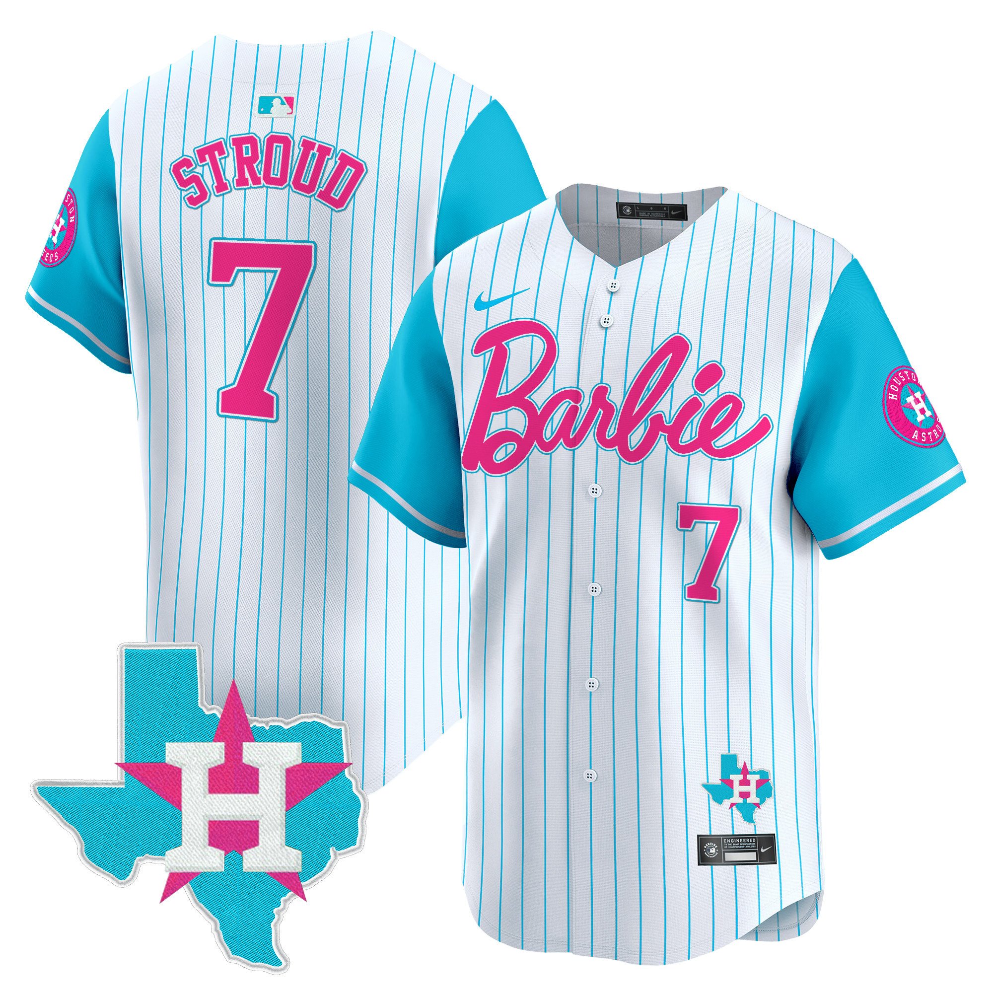CJ StroudUnisex Houston Astros Barbie Vapor Premier Limited Pinstripe Jersey - All Stitched