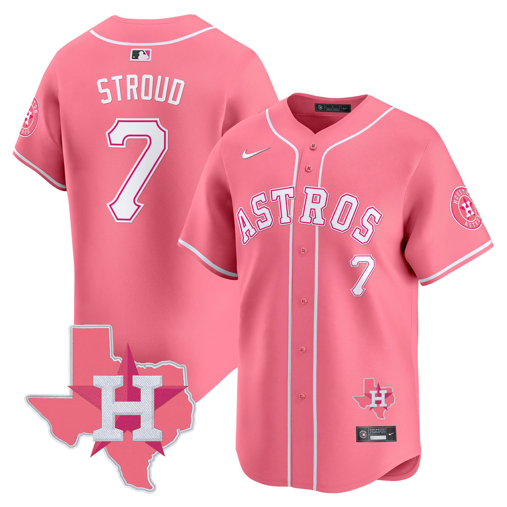 CJ StroudUnisex Houston Astros Bubblegum Pink Vapor Premier Limited Pink Jersey V2 - All Stitched