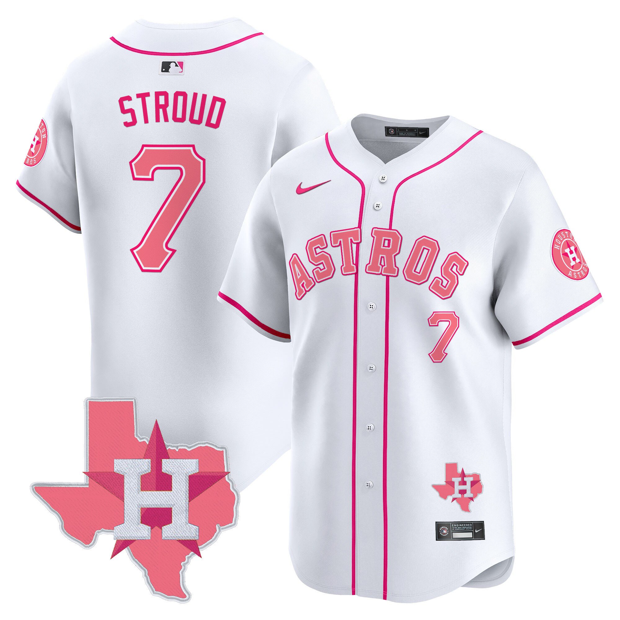CJ StroudUnisex Houston Astros Bubblegum Pink Vapor Premier Limited White Jersey V2 - All Stitched
