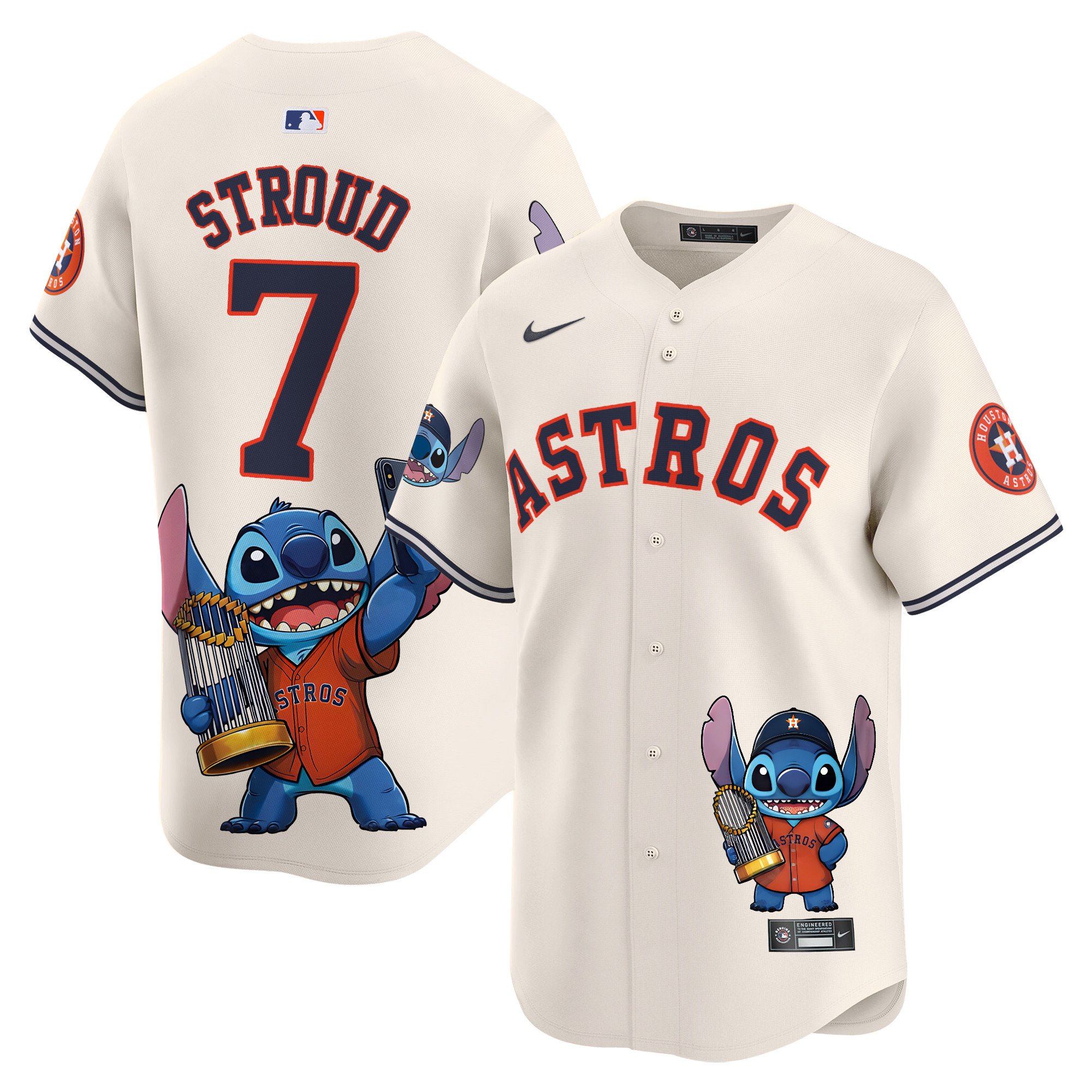 CJ StroudUnisex Houston Astros Lilo And Stitch Vapor Premier Limited Cream Jersey - Printed