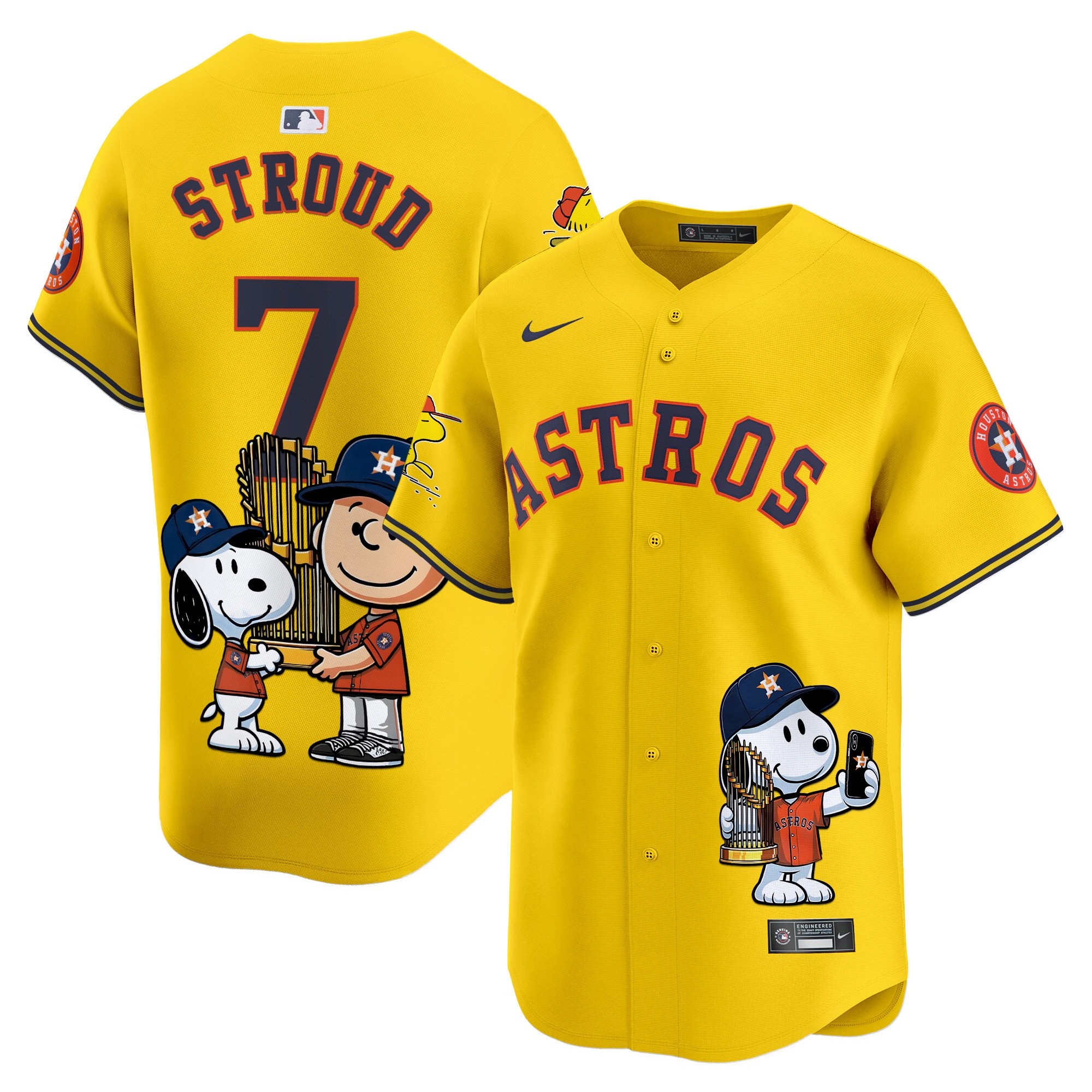 CJ StroudUnisex Houston Astros Peanut Snoopy Vapor Premier Limited Gold Jersey - Printed