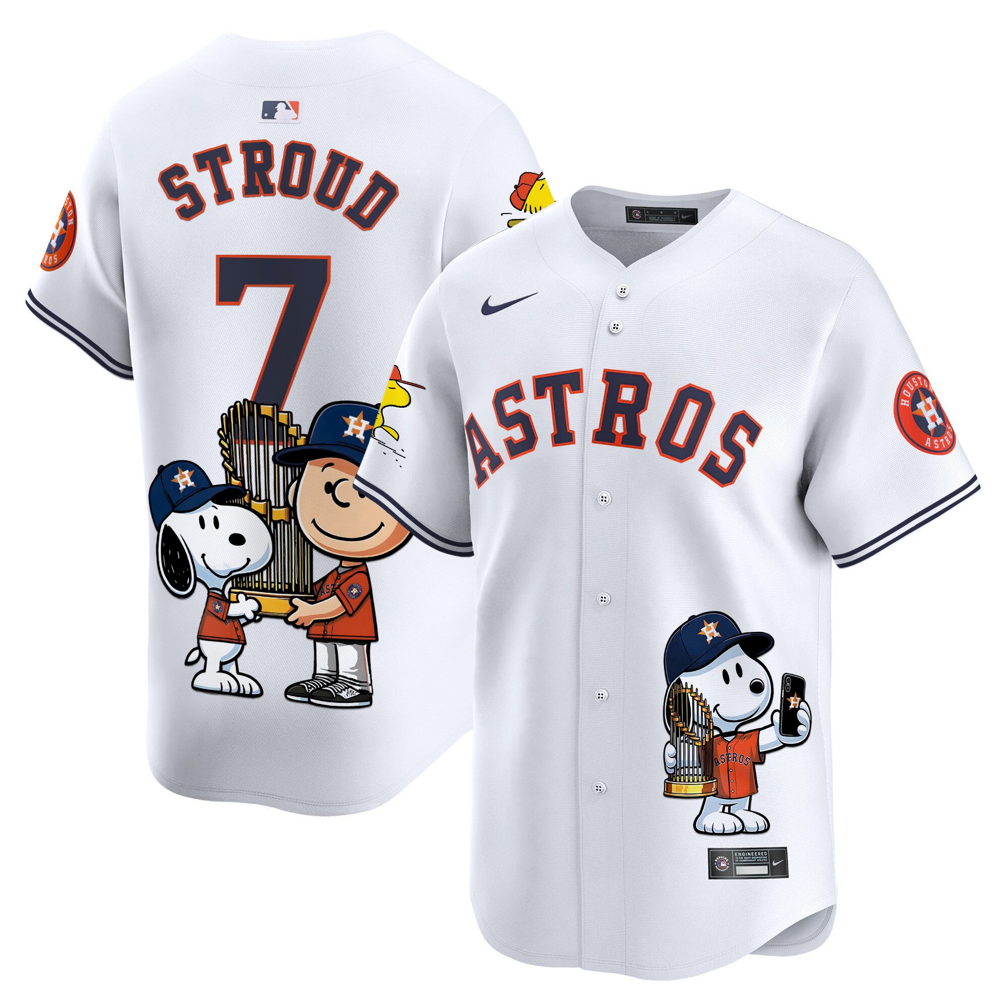 CJ StroudUnisex Houston Astros Peanut Snoopy Vapor Premier Limited White Jersey - Printed