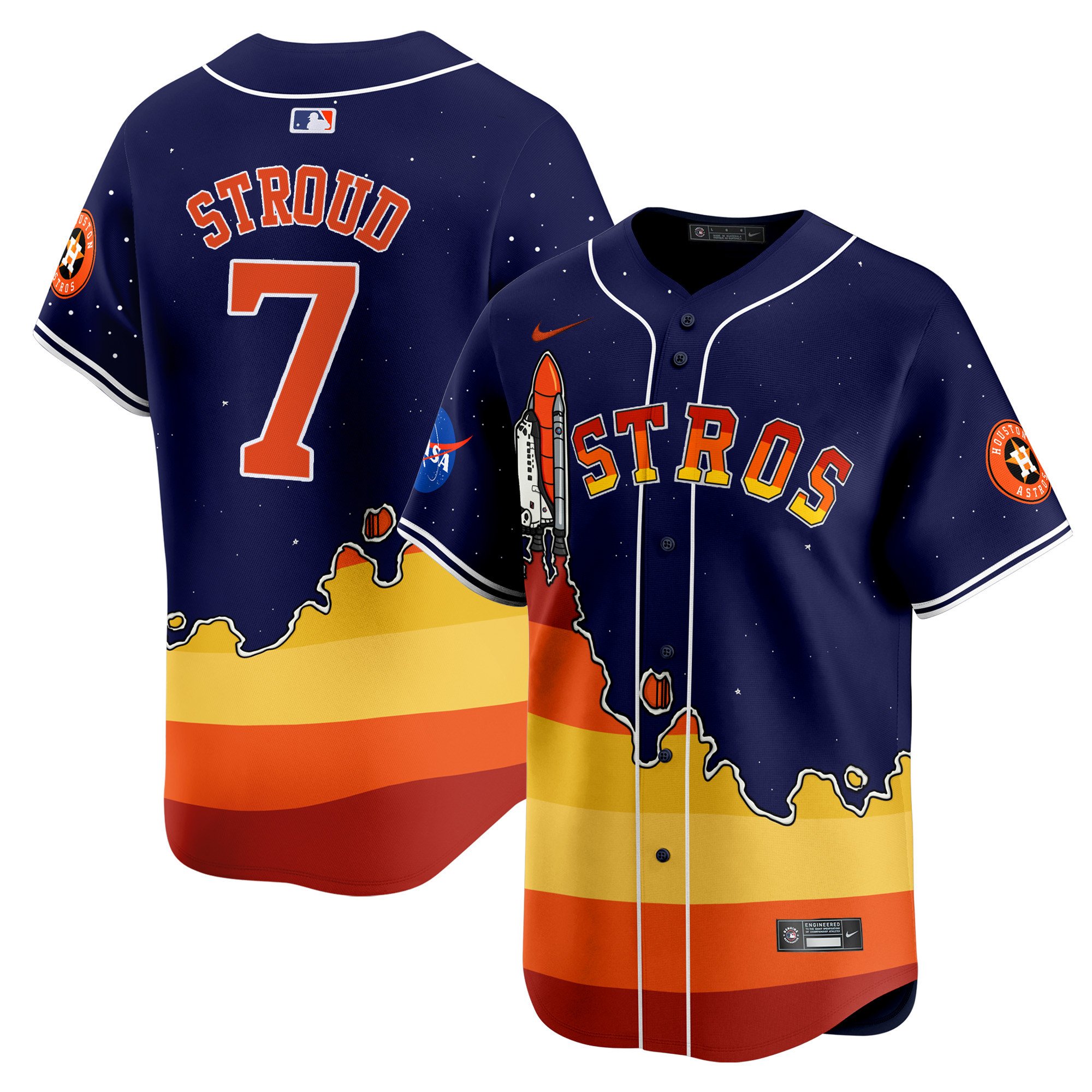 CJ StroudUnisex Houston Astros Space City and The Rainbow Guts Vapor Premier Limited Navy Jersey - Printed
