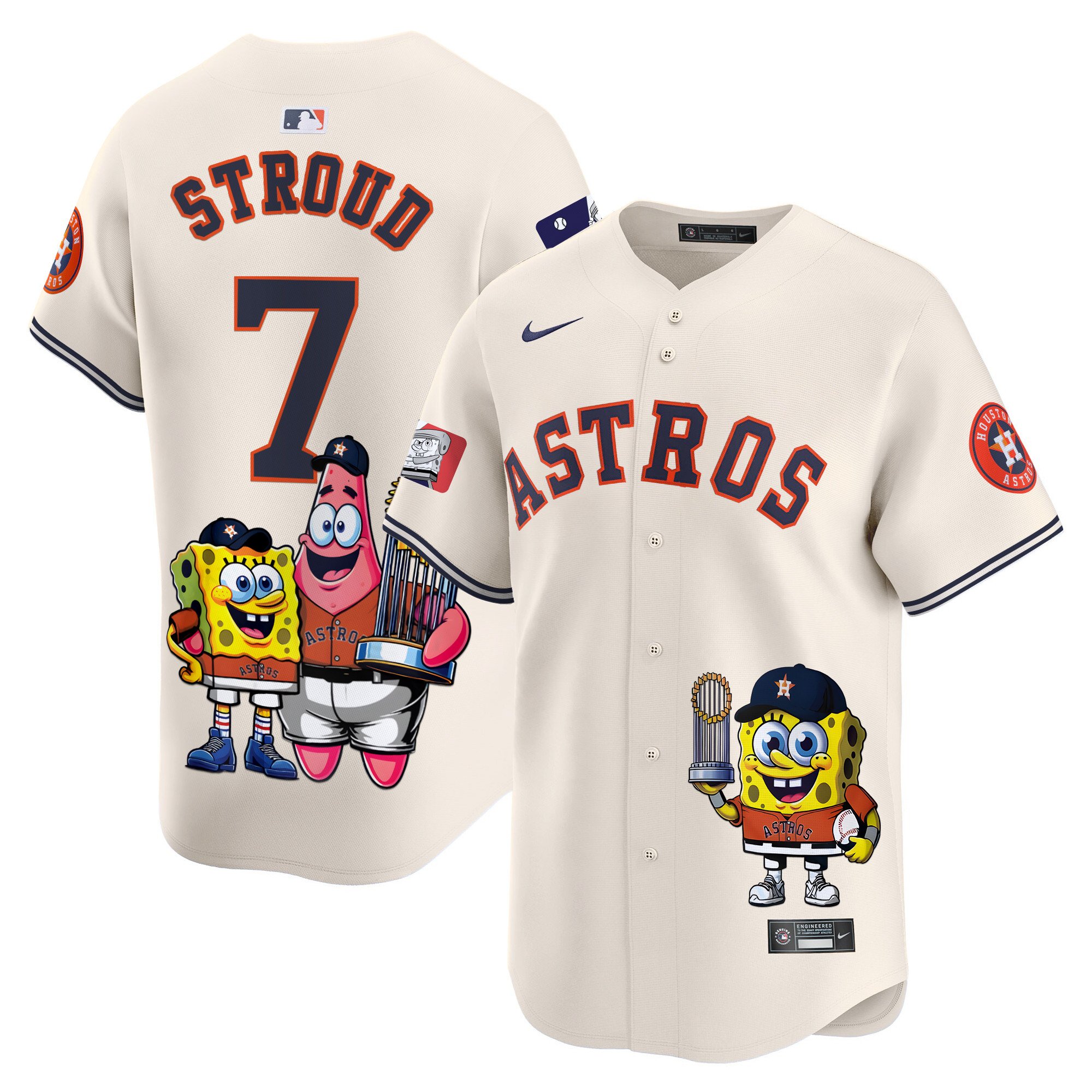 CJ StroudUnisex Houston Astros SpongeBob SquarePants Vapor Premier Limited Cream Jersey - Printed