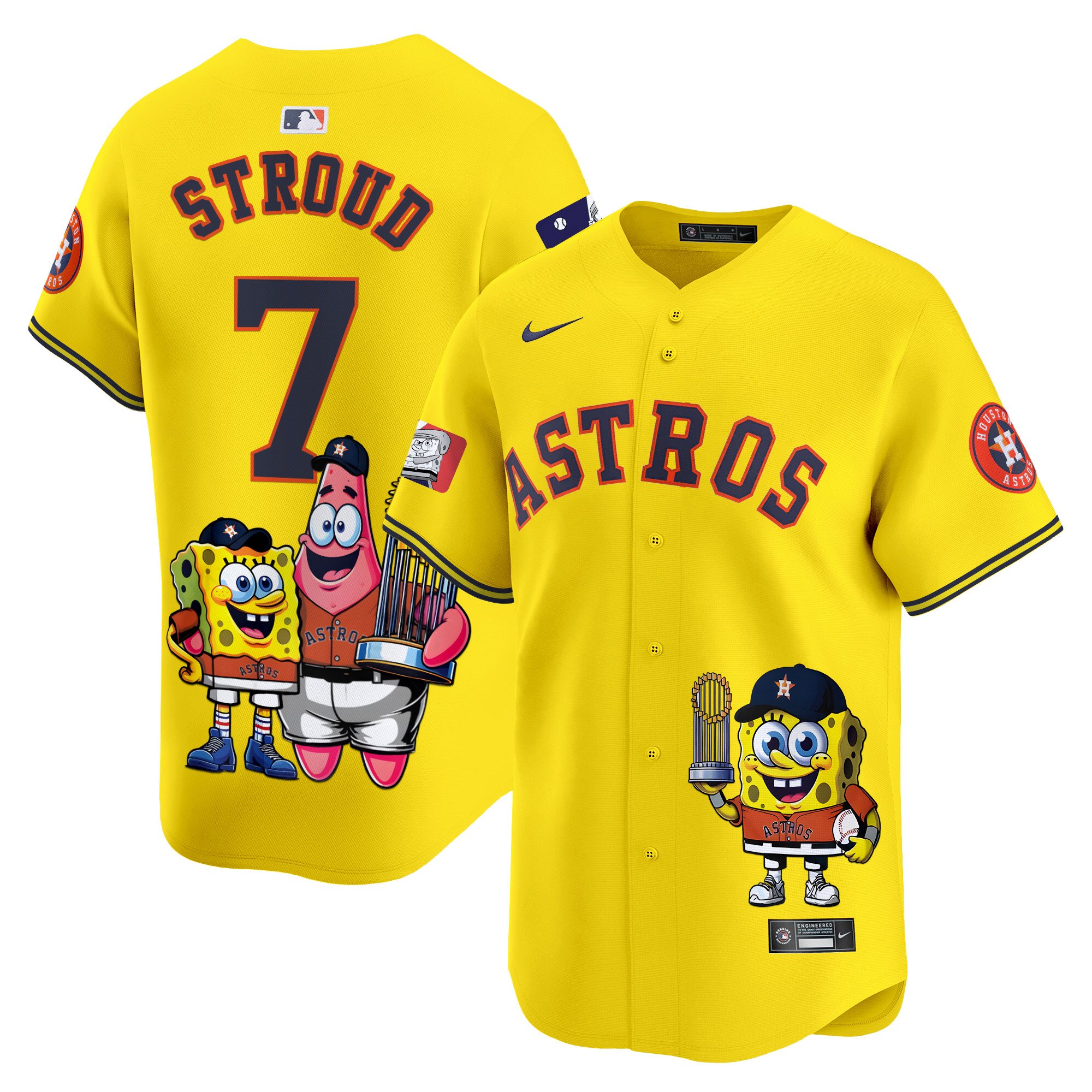 CJ StroudUnisex Houston Astros SpongeBob SquarePants Vapor Premier Limited Gold Jersey - Printed