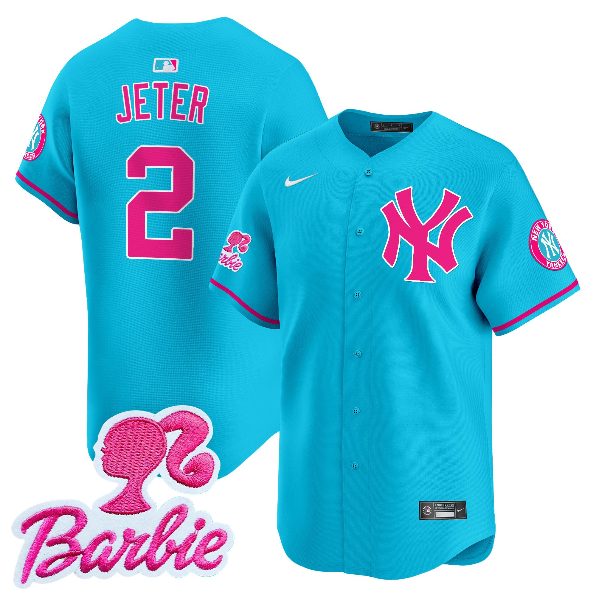 Derek JeterUnisex New York Yankees Barbie Patch Vapor Premier Limited Light Blue Jersey - All Stitched