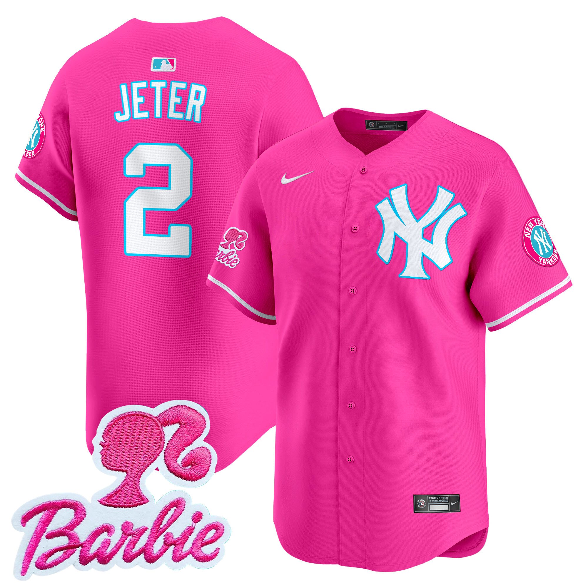 Derek JeterUnisex New York Yankees Barbie Patch Vapor Premier Limited Pink Jersey - All Stitched