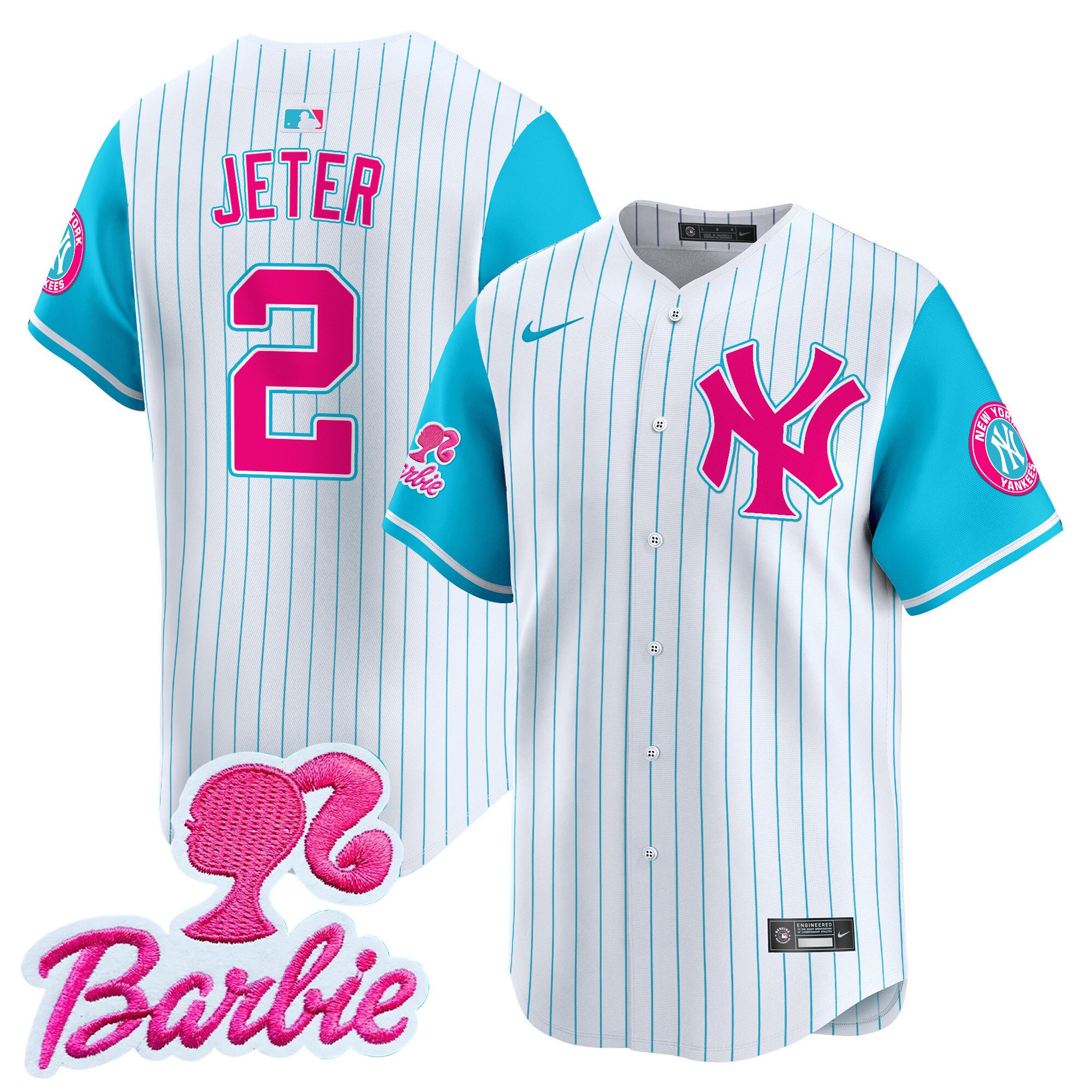 Derek JeterUnisex New York Yankees Barbie Patch Vapor Premier Limited Pinstripe Jersey - All Stitched