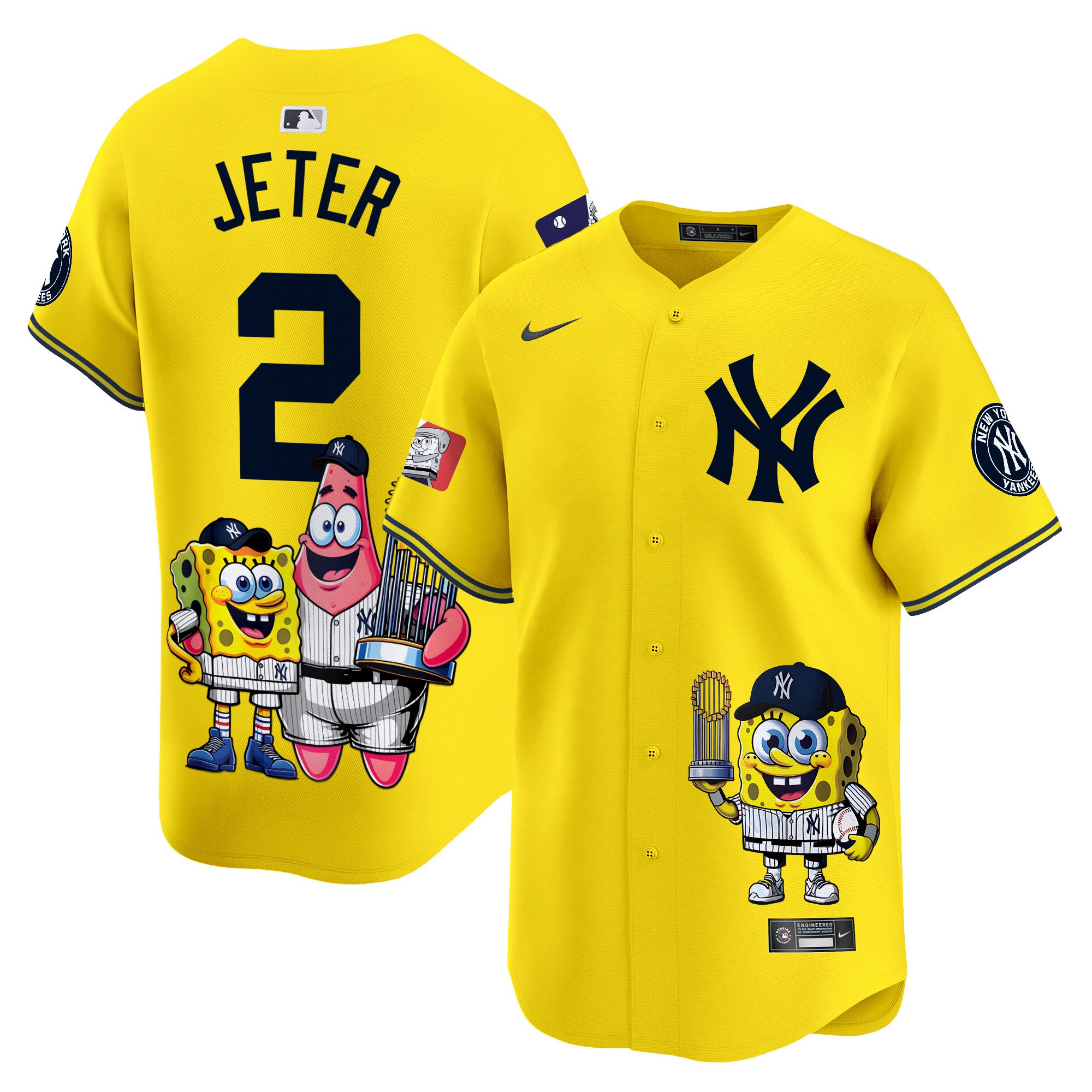 Derek JeterUnisex New York Yankees SpongeBob SquarePants Vapor Premier Limited Gold Jersey - Printed