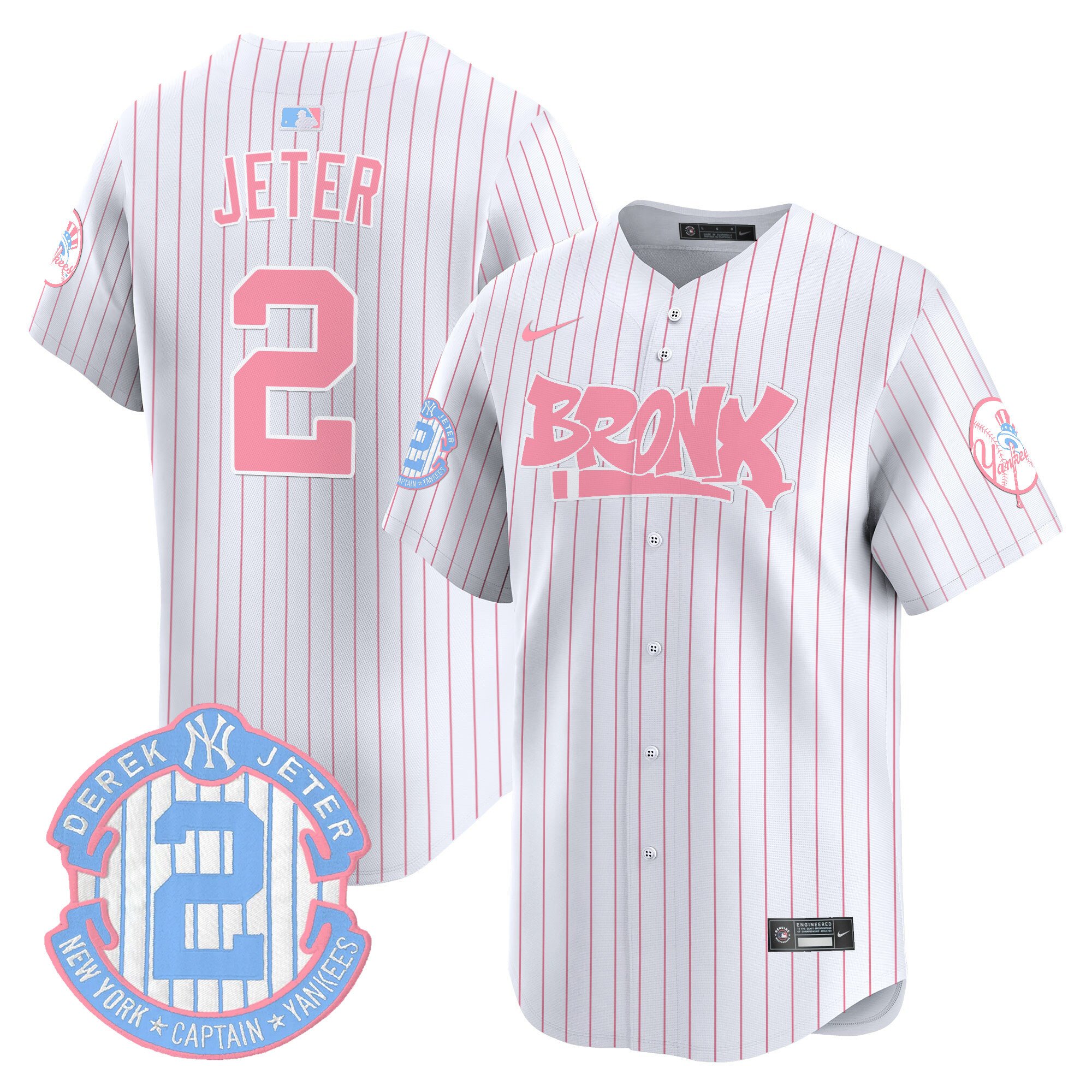 Derek JeterUnisex New York Yankees The Bronx Graffiti Bubblegum Pink Vapor Premier Limited Pinstripe Jersey - All Stitched