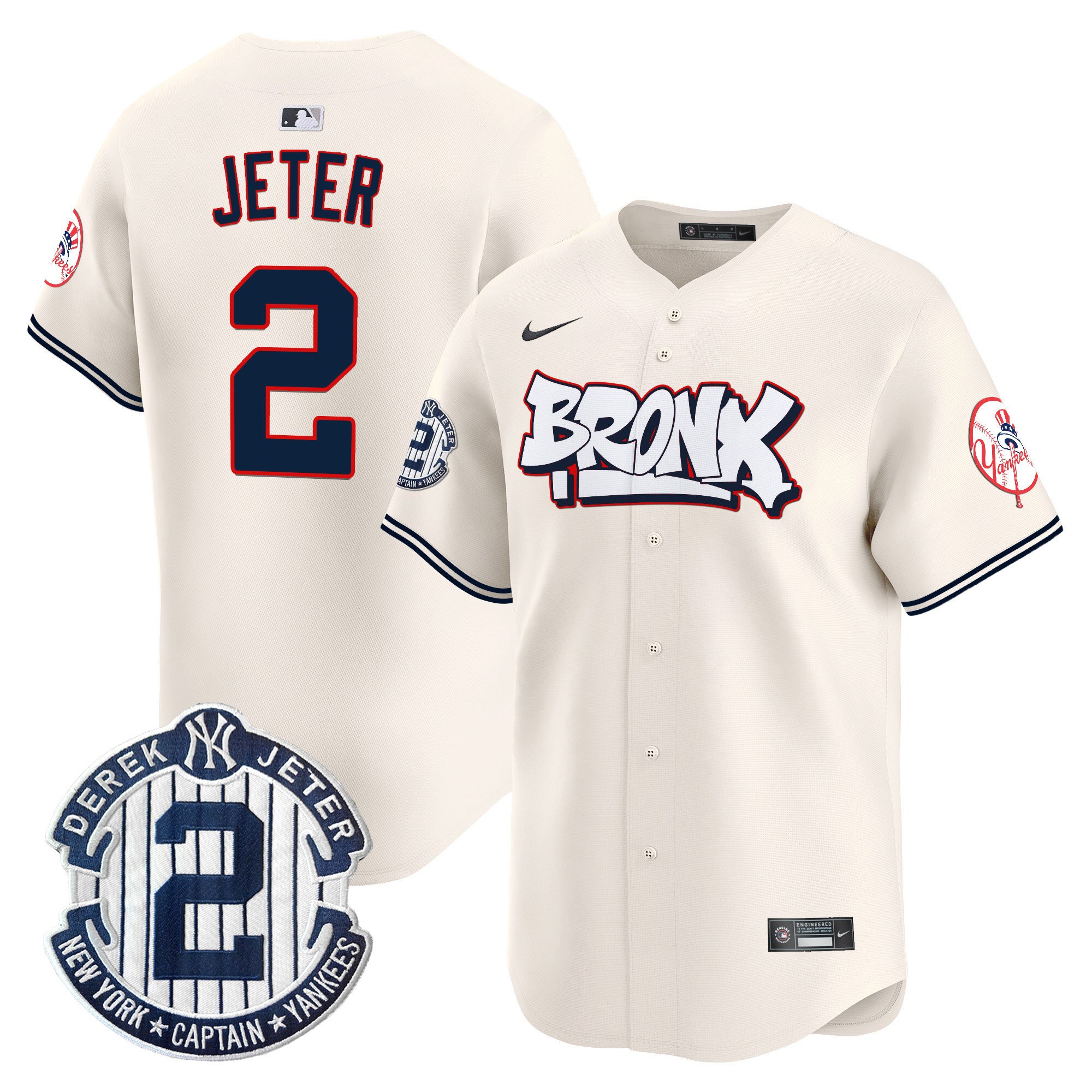 Derek JeterUnisex New York Yankees The Bronx Graffiti Vapor Premier Limited Cream Jersey V4 - All Stitched
