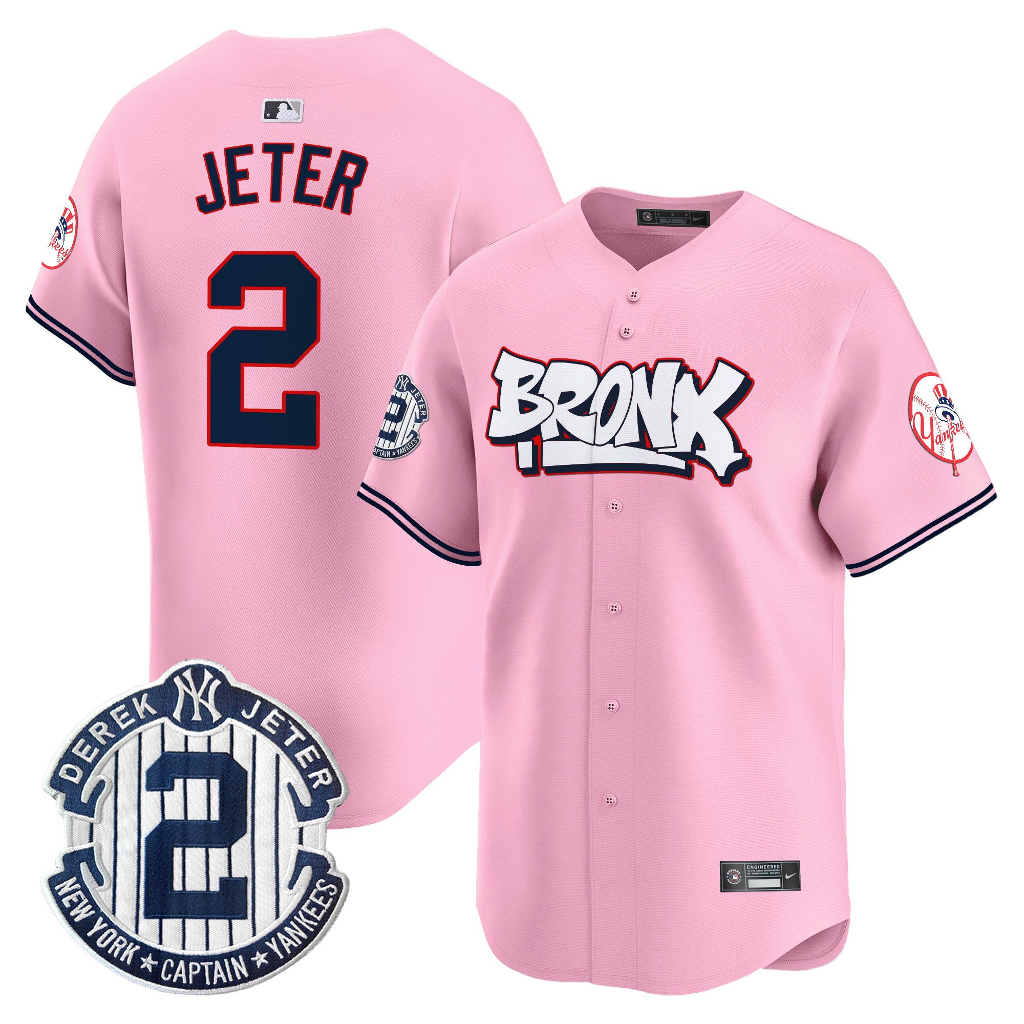 Derek JeterUnisex New York Yankees The Bronx Graffiti Vapor Premier Limited Pink Jersey V4 - All Stitched