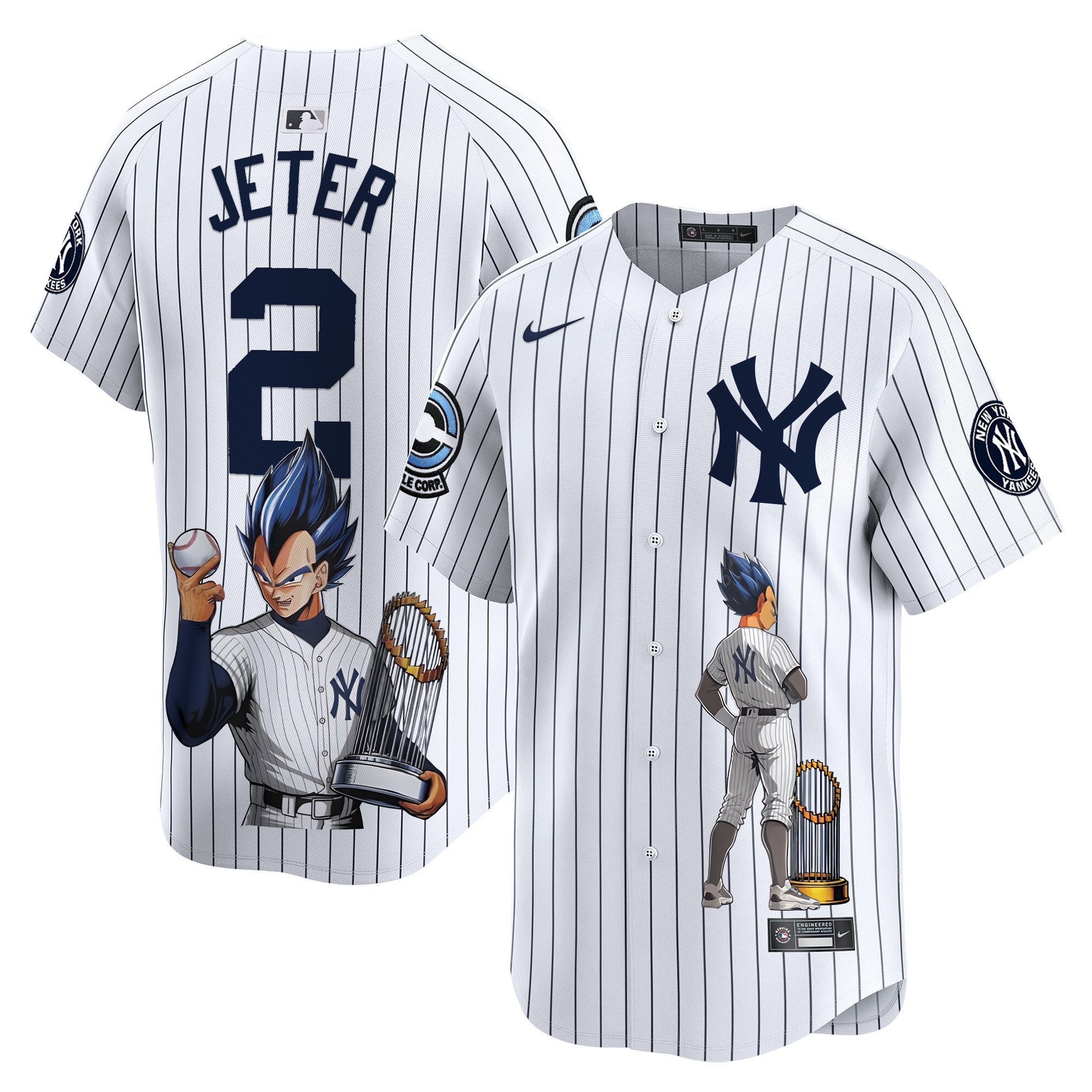 Derek JeterUnisex New York Yankees Vegeta Dragon Ball Vapor Premier Limited White Jersey - Printed