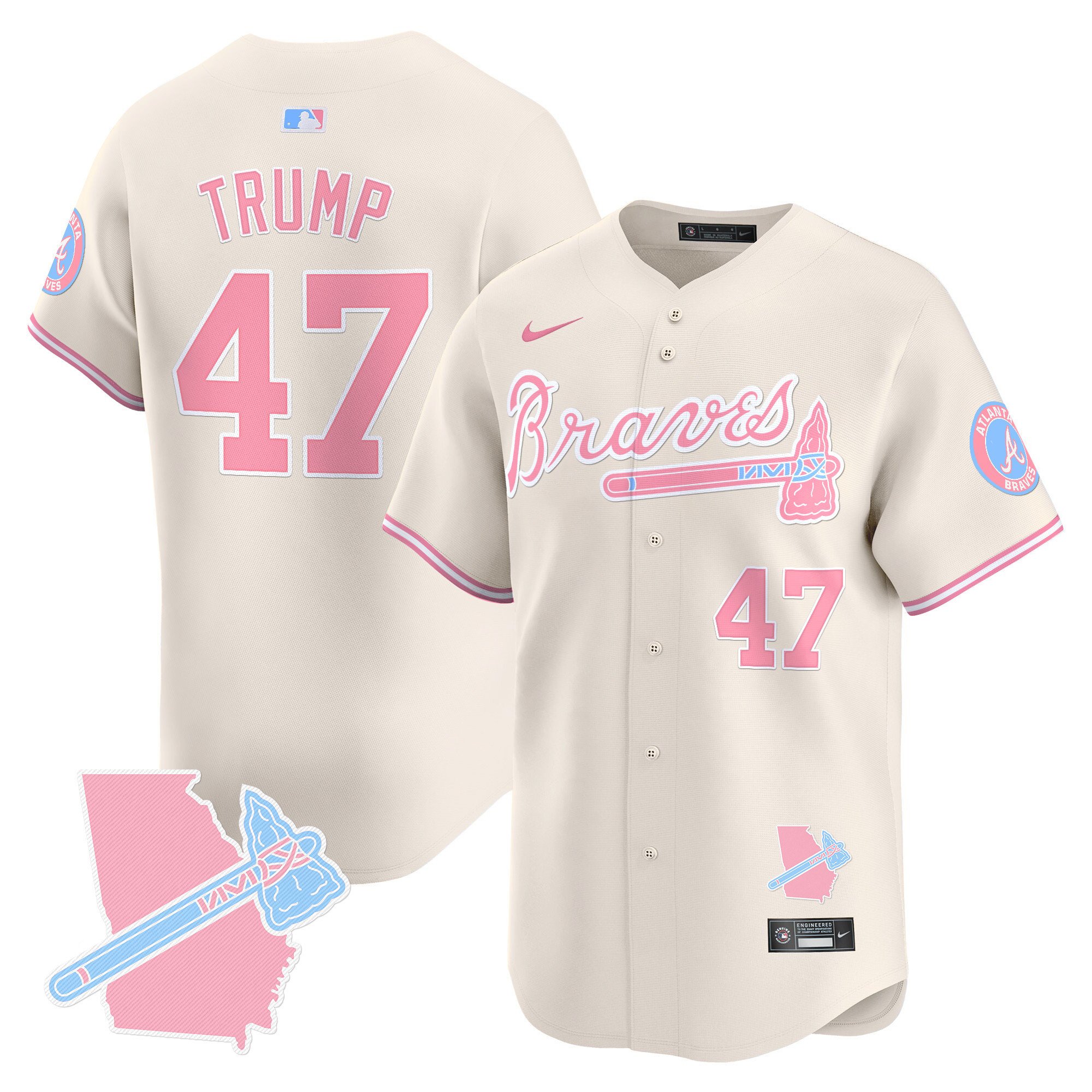 Donald TrumpUnisex Atlanta Braves Bubblegum Pink Vapor Premier Limited Cream Jersey - All Stitched