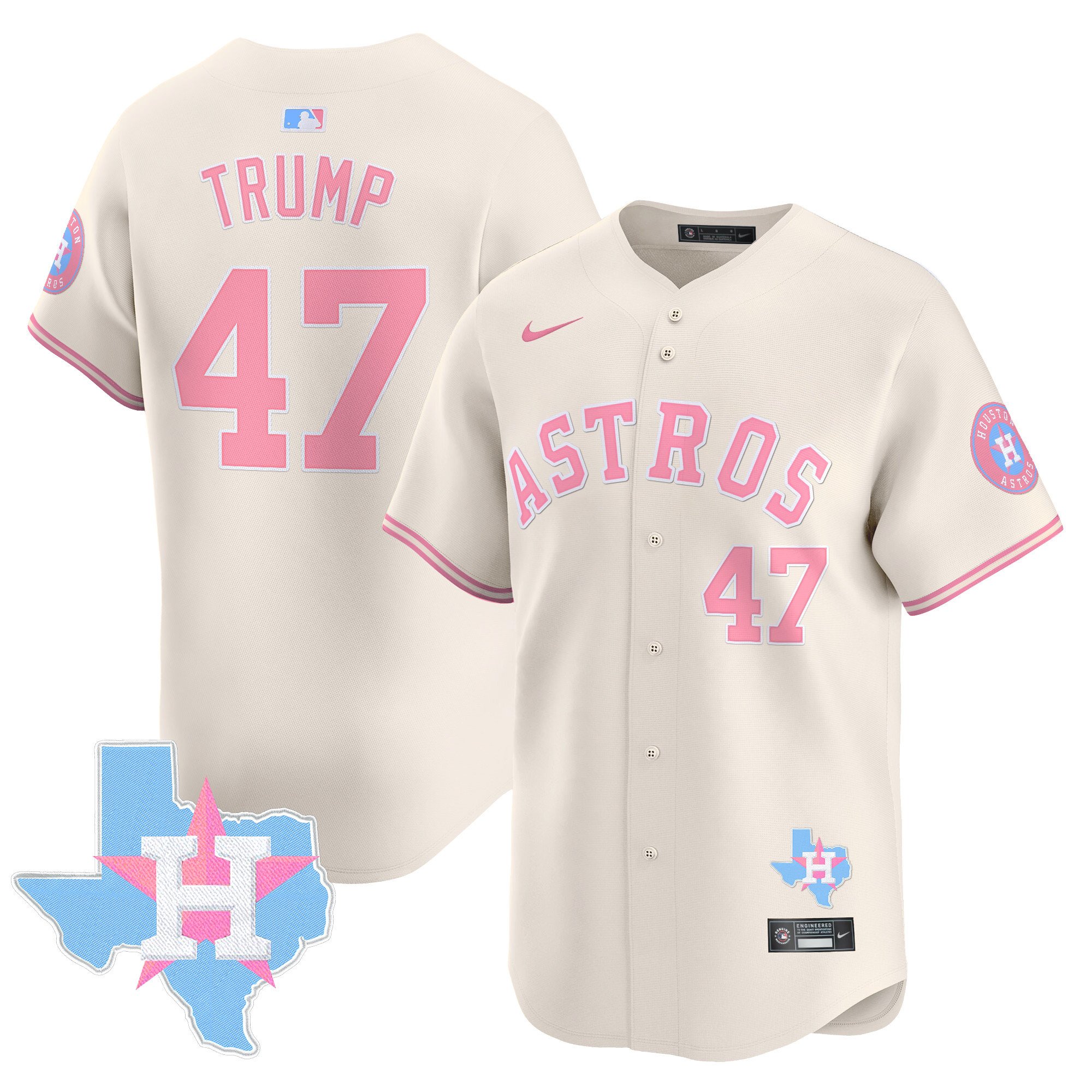 Donald TrumpUnisex Houston Astros Bubblegum Pink Vapor Premier Limited Cream Jersey - All Stitched