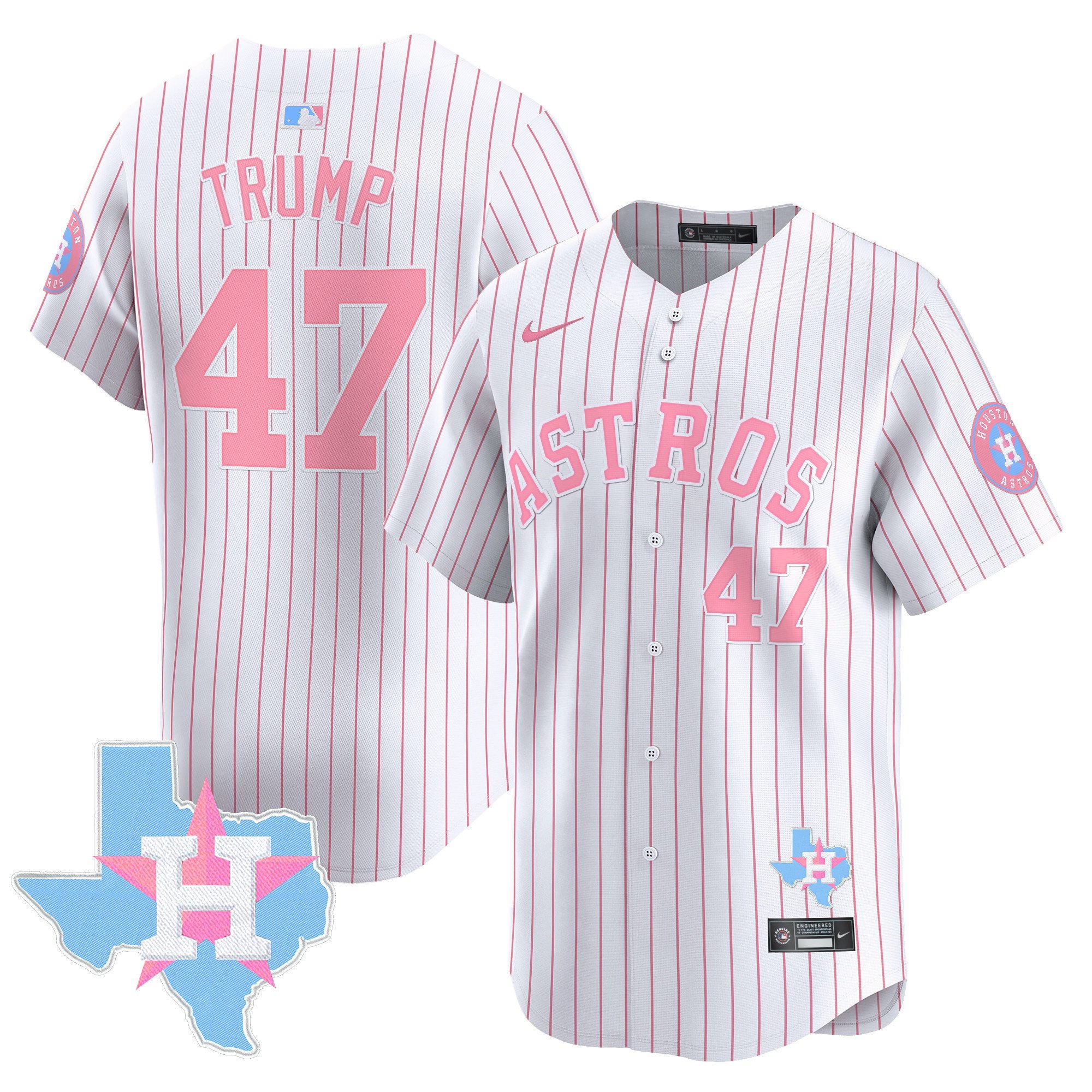 Donald TrumpUnisex Houston Astros Bubblegum Pink Vapor Premier Limited Pinstripe Jersey - All Stitched