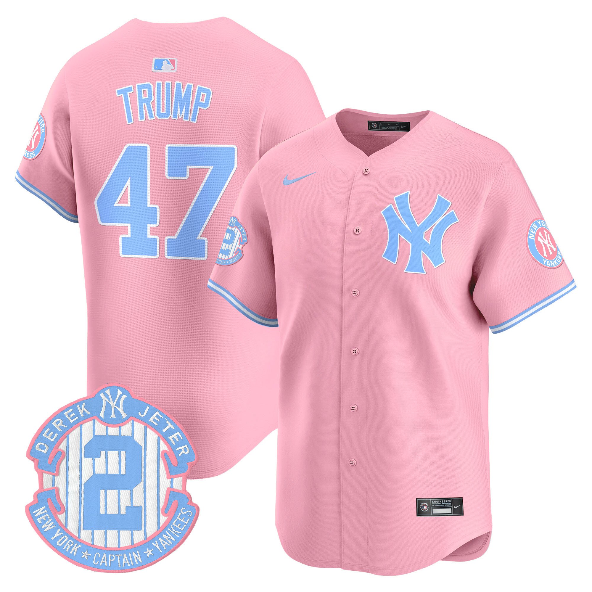 Donald TrumpUnisex New York Yankees Bubblegum Pink Vapor Premier Limited Pink Jersey - All Stitched
