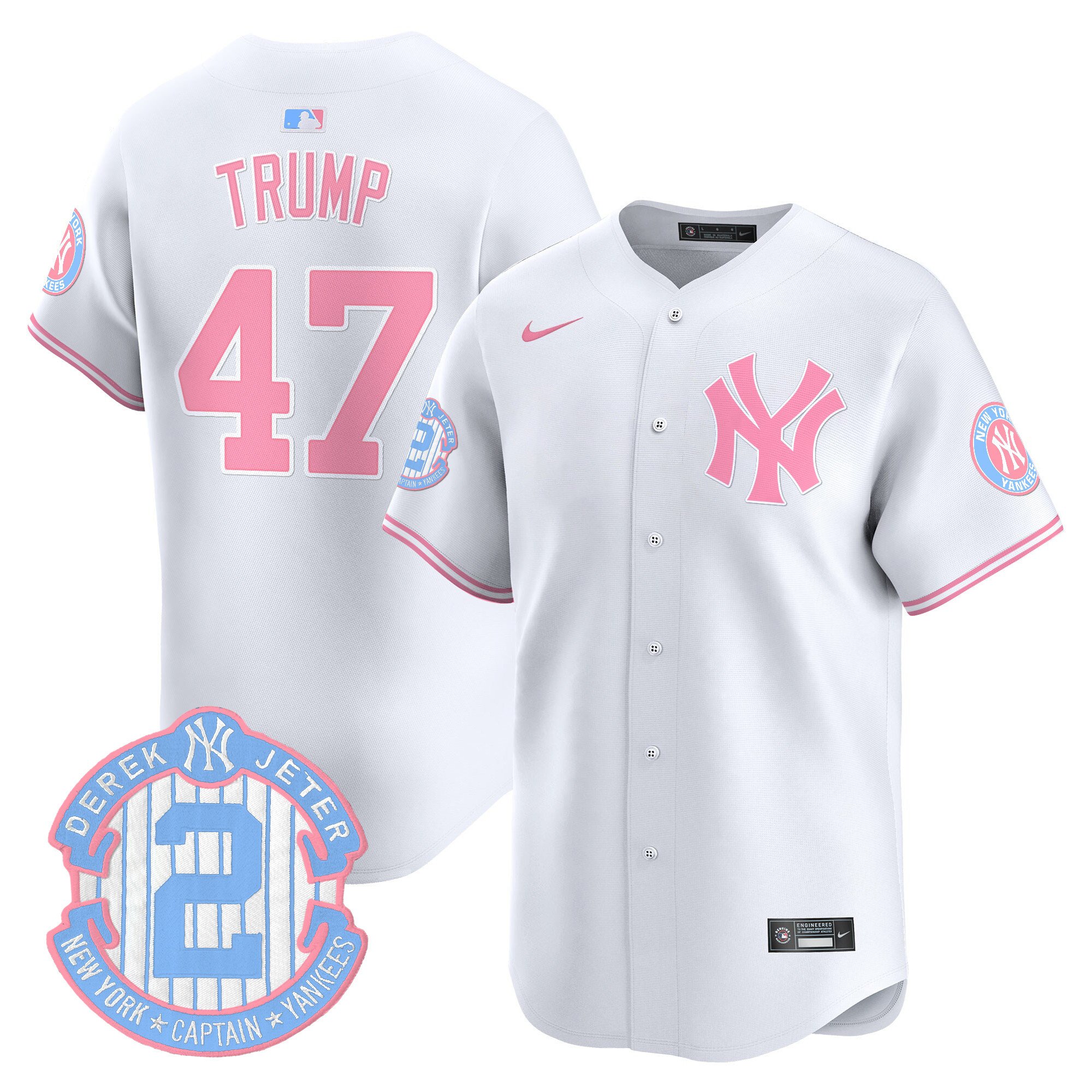 Donald TrumpUnisex New York Yankees Bubblegum Pink Vapor Premier Limited White Jersey - All Stitched