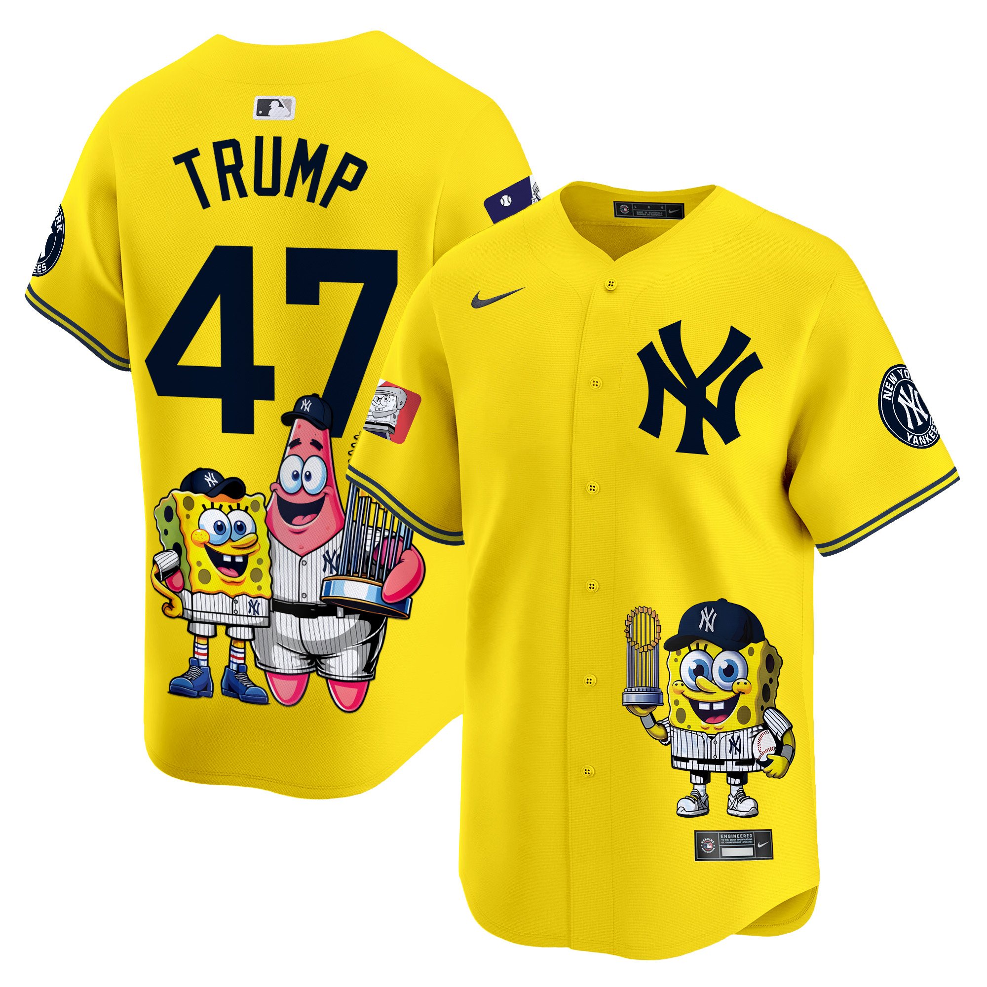 Donald TrumpUnisex New York Yankees SpongeBob SquarePants Vapor Premier Limited Gold Jersey - Printed