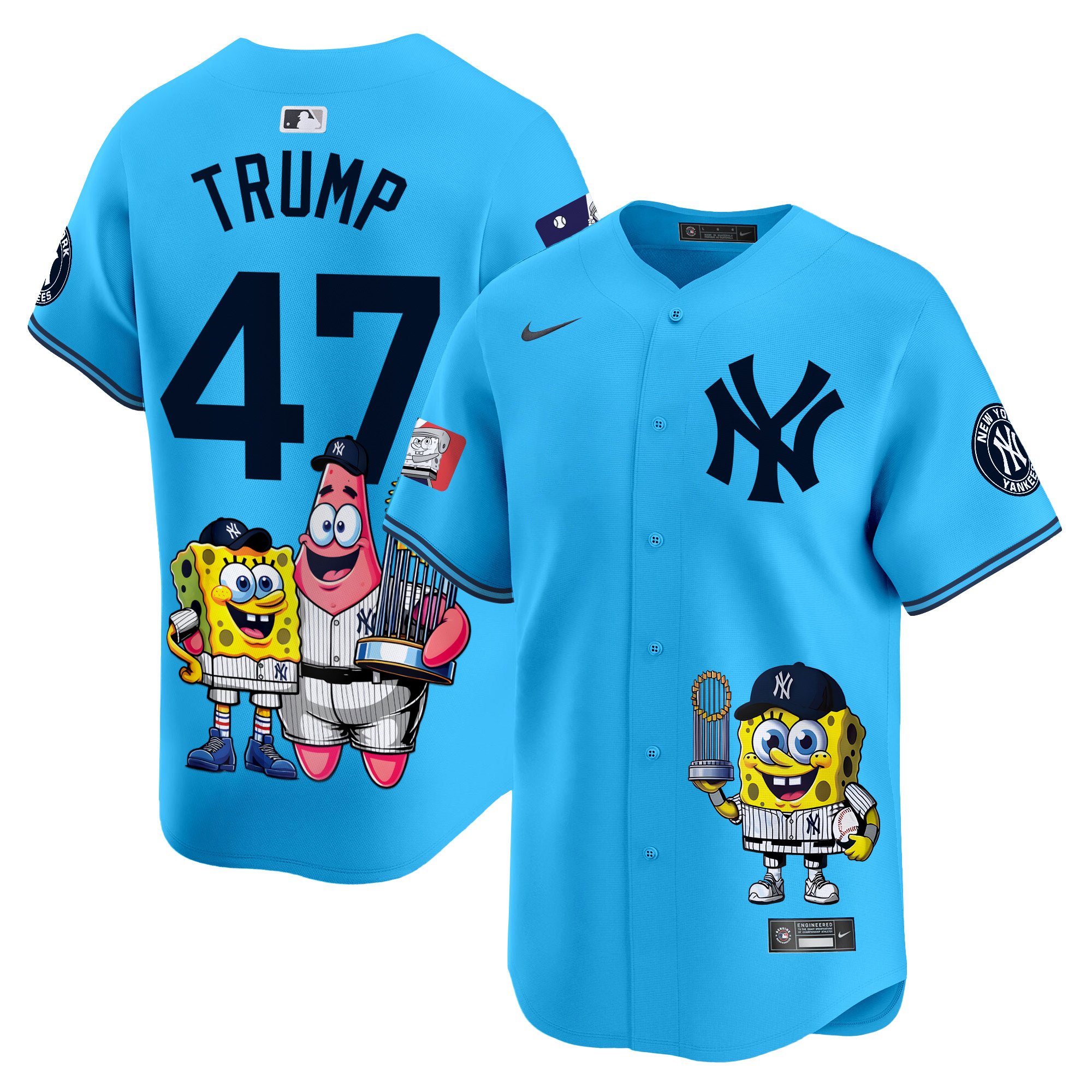 Donald TrumpUnisex New York Yankees SpongeBob SquarePants Vapor Premier Limited Light Blue Jersey - Printed