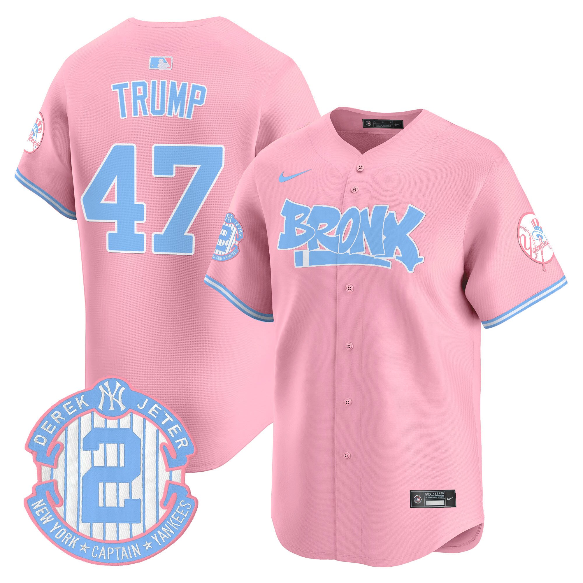 Donald TrumpUnisex New York Yankees The Bronx Graffiti Bubblegum Pink Vapor Premier Limited Pink Jersey - All Stitched
