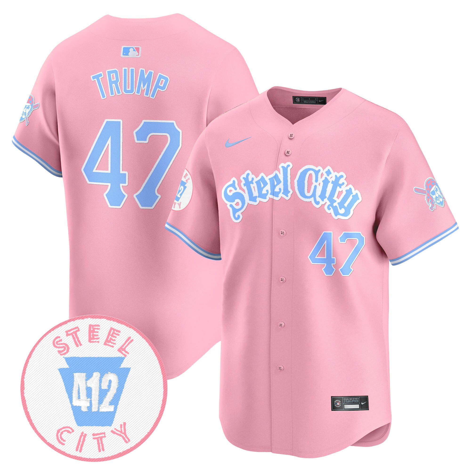 Donald TrumpUnisex Pittsburgh Pirates Bubblegum Pink Vapor Premier Limited Pink Jersey V2 - All Stitched