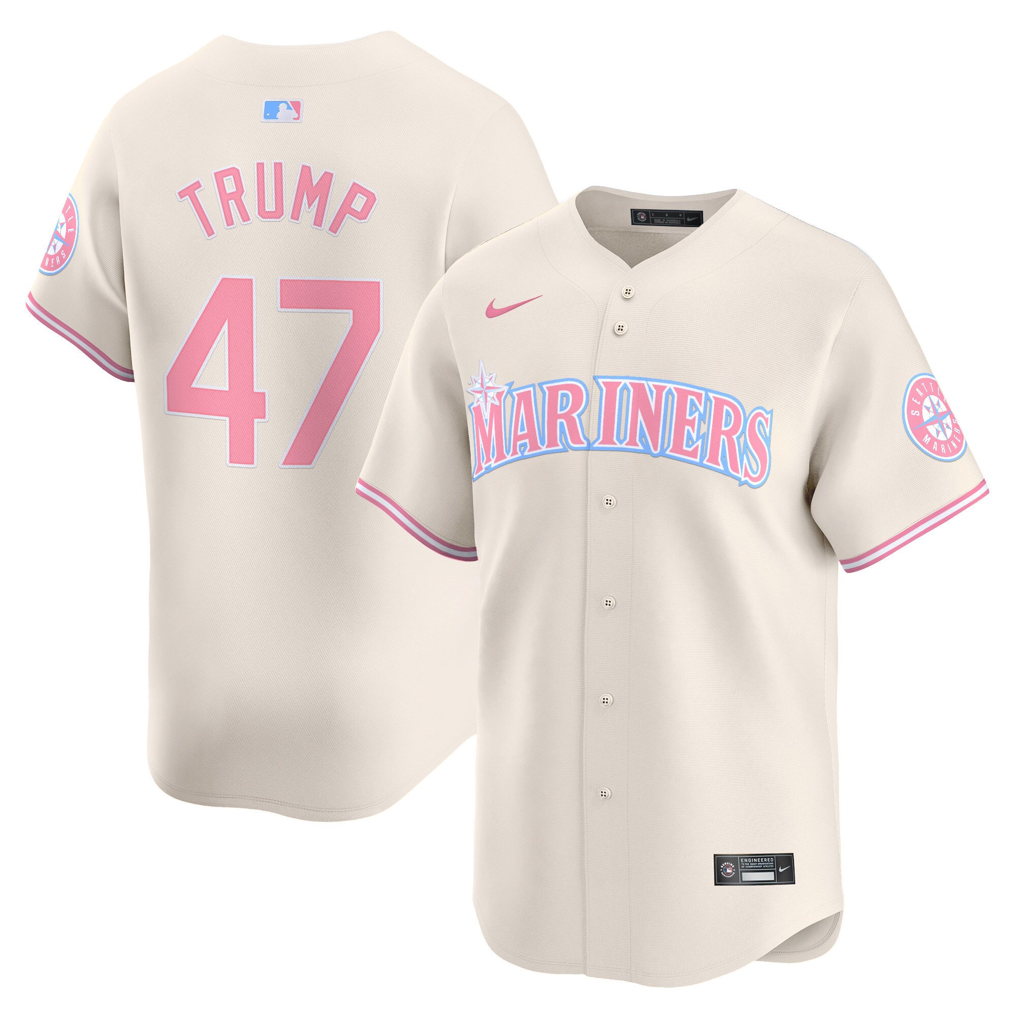 Donald TrumpUnisex Seattle Mariners Bubblegum Pink Vapor Premier Limited Cream Jersey - All Stitched