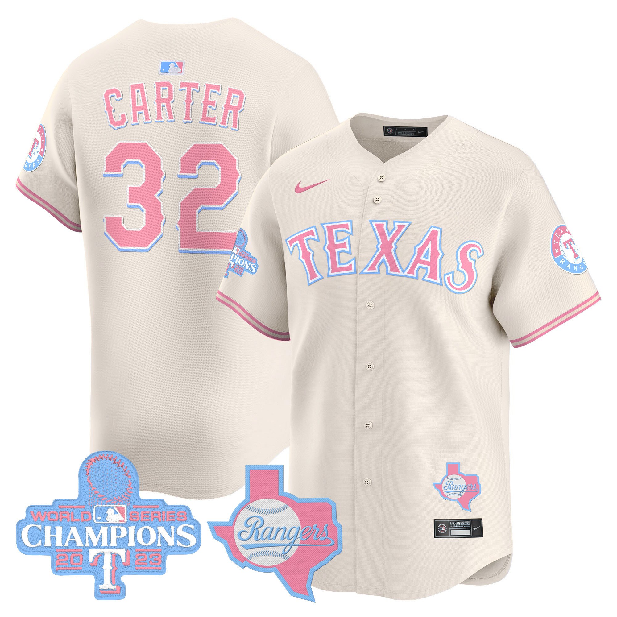 Evan CarterUnisex Texas Rangers Bubblegum Pink Vapor Premier Limited Cream Jersey - All Stitched