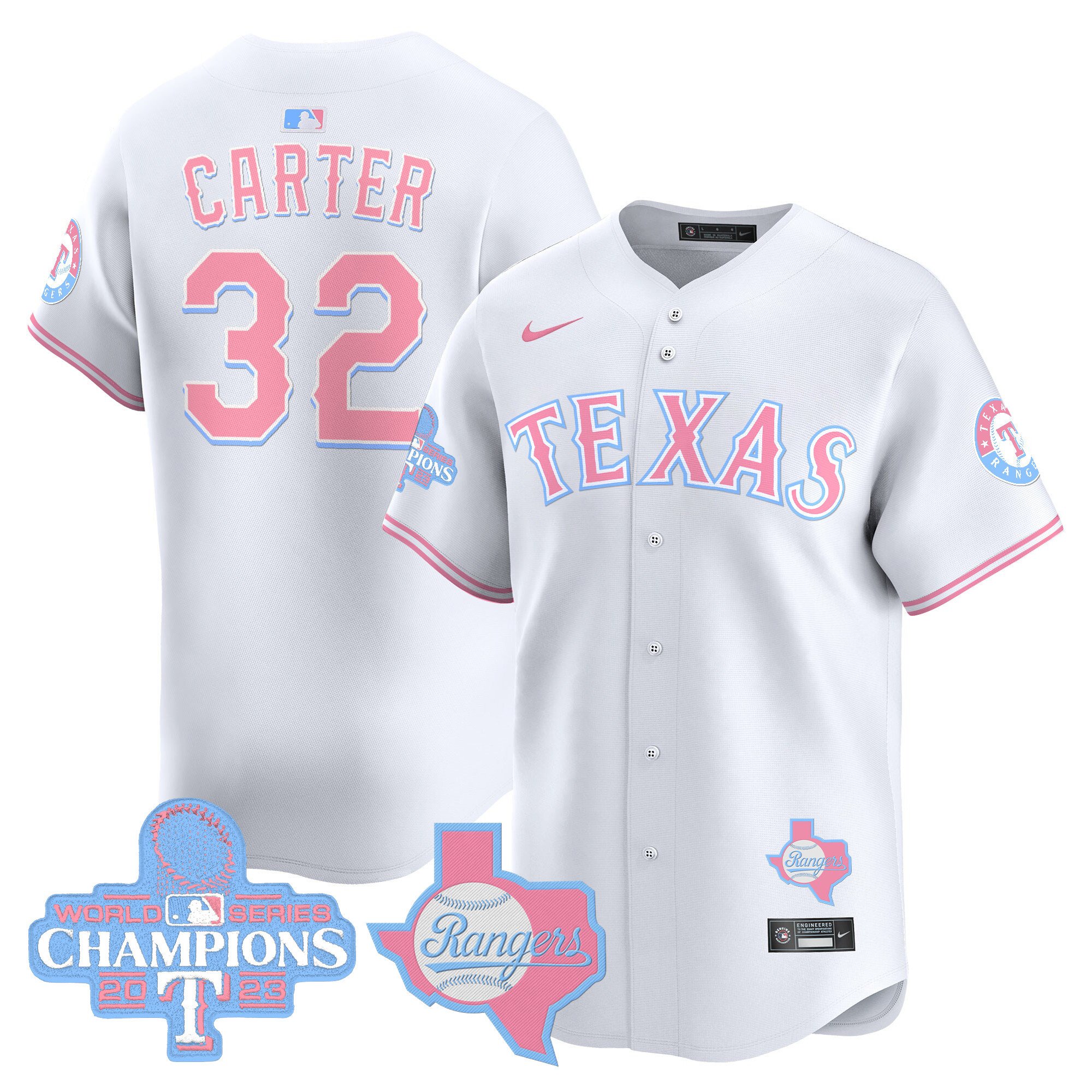 Evan CarterUnisex Texas Rangers Bubblegum Pink Vapor Premier Limited White Jersey - All Stitched