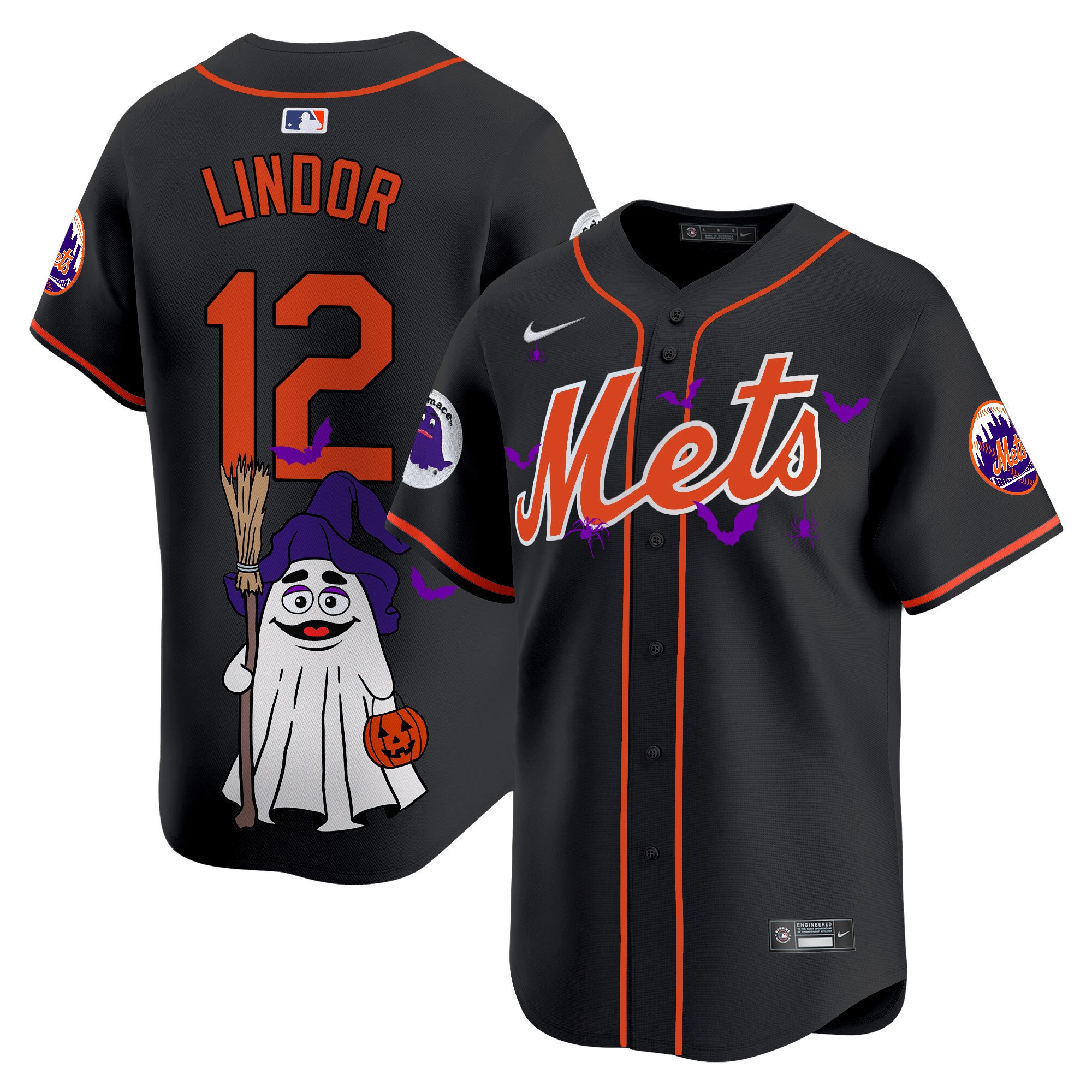 Francisco LindorUnisex New York Mets Grimace Halloween Vapor Premier Limited Black Jersey V2- Printed