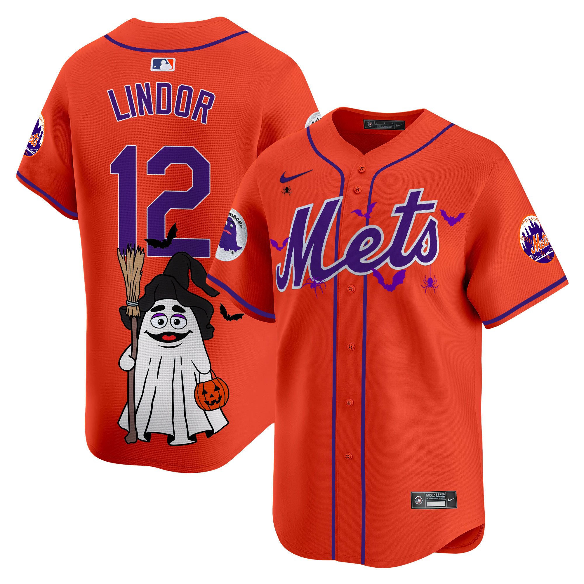 Francisco LindorUnisex New York Mets Grimace Halloween Vapor Premier Limited Orange Jersey V2- Printed