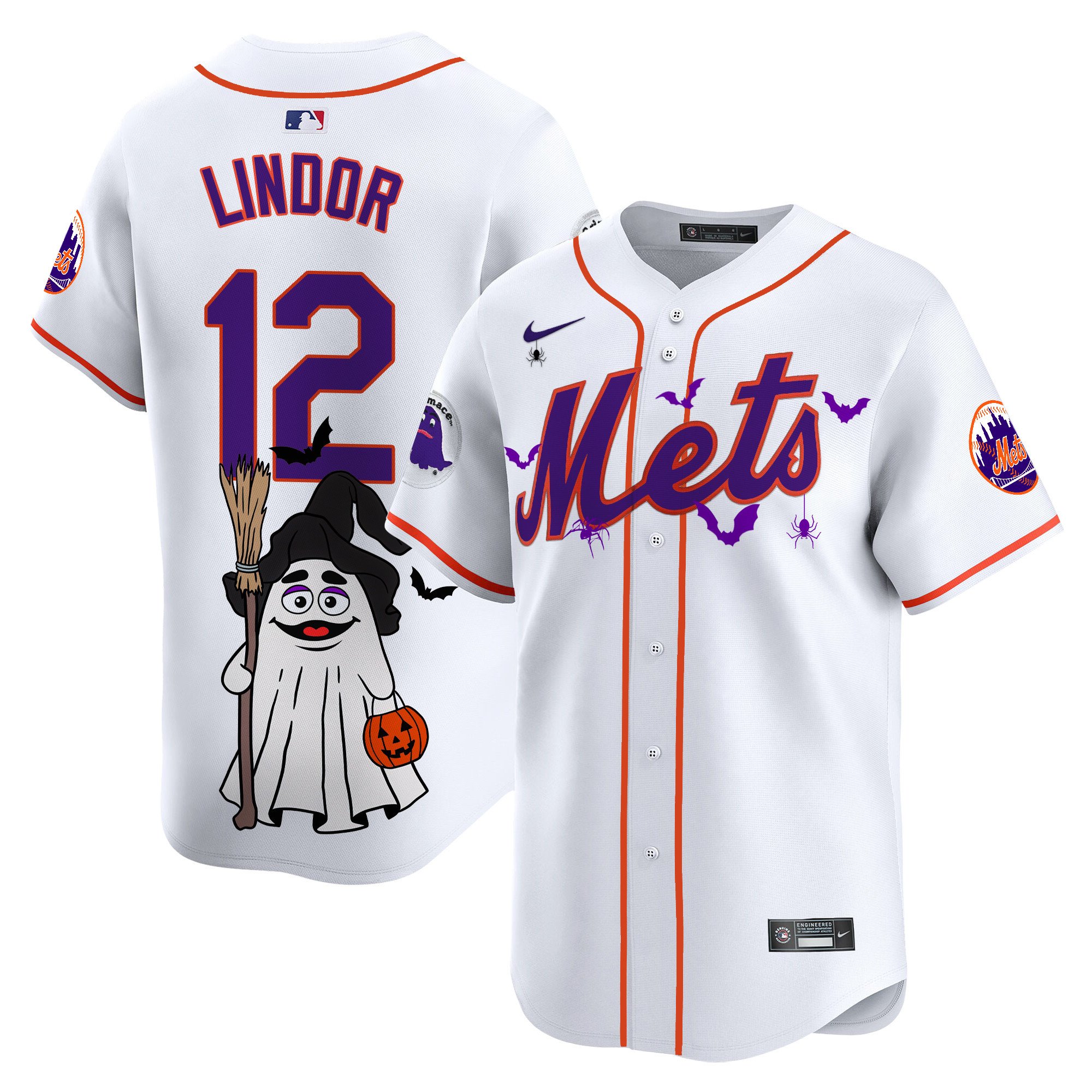 Francisco LindorUnisex New York Mets Grimace Halloween Vapor Premier Limited White Jersey V2- Printed