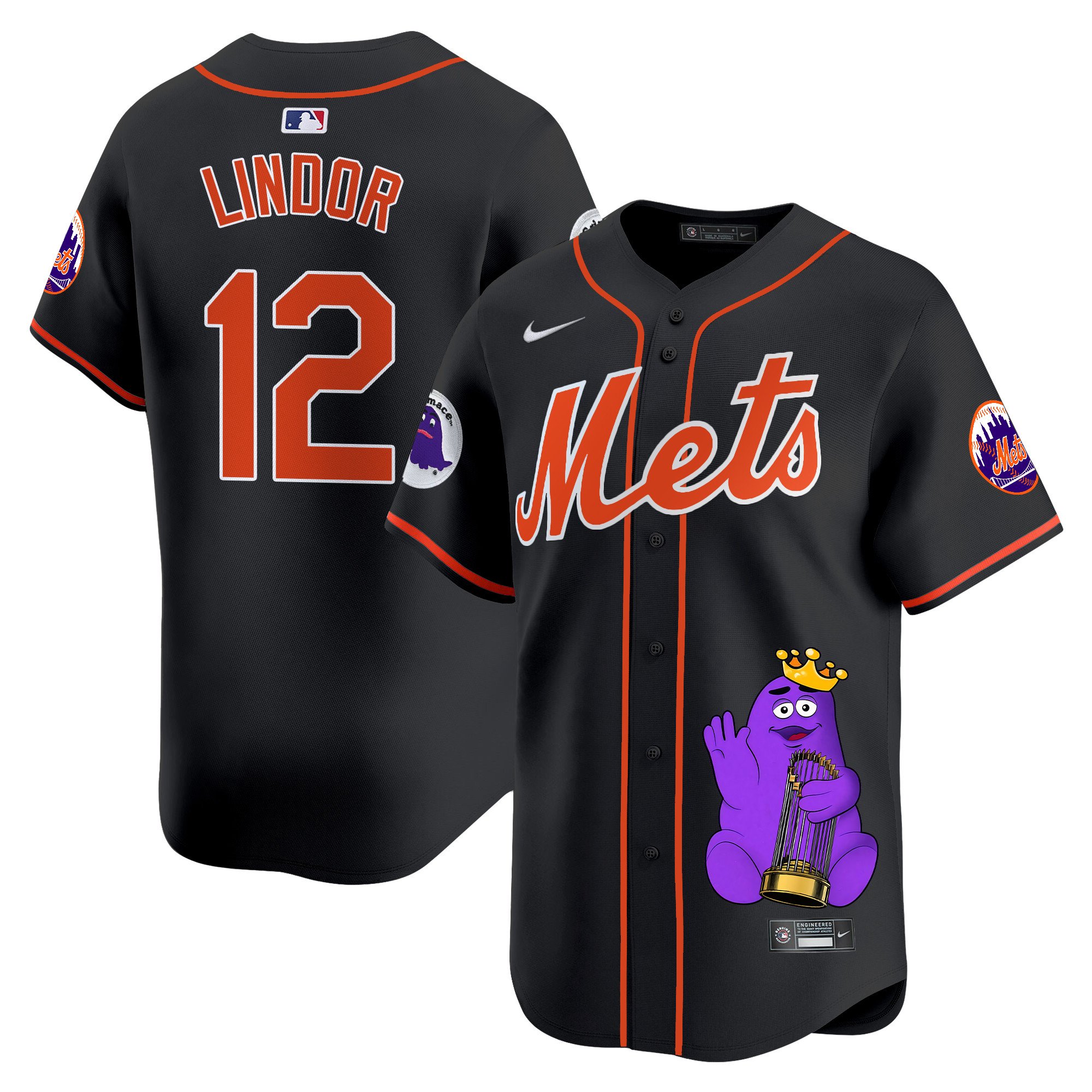 Francisco LindorUnisex New York Mets Grimace Vapor Premier Limited Black Jersey - Printed