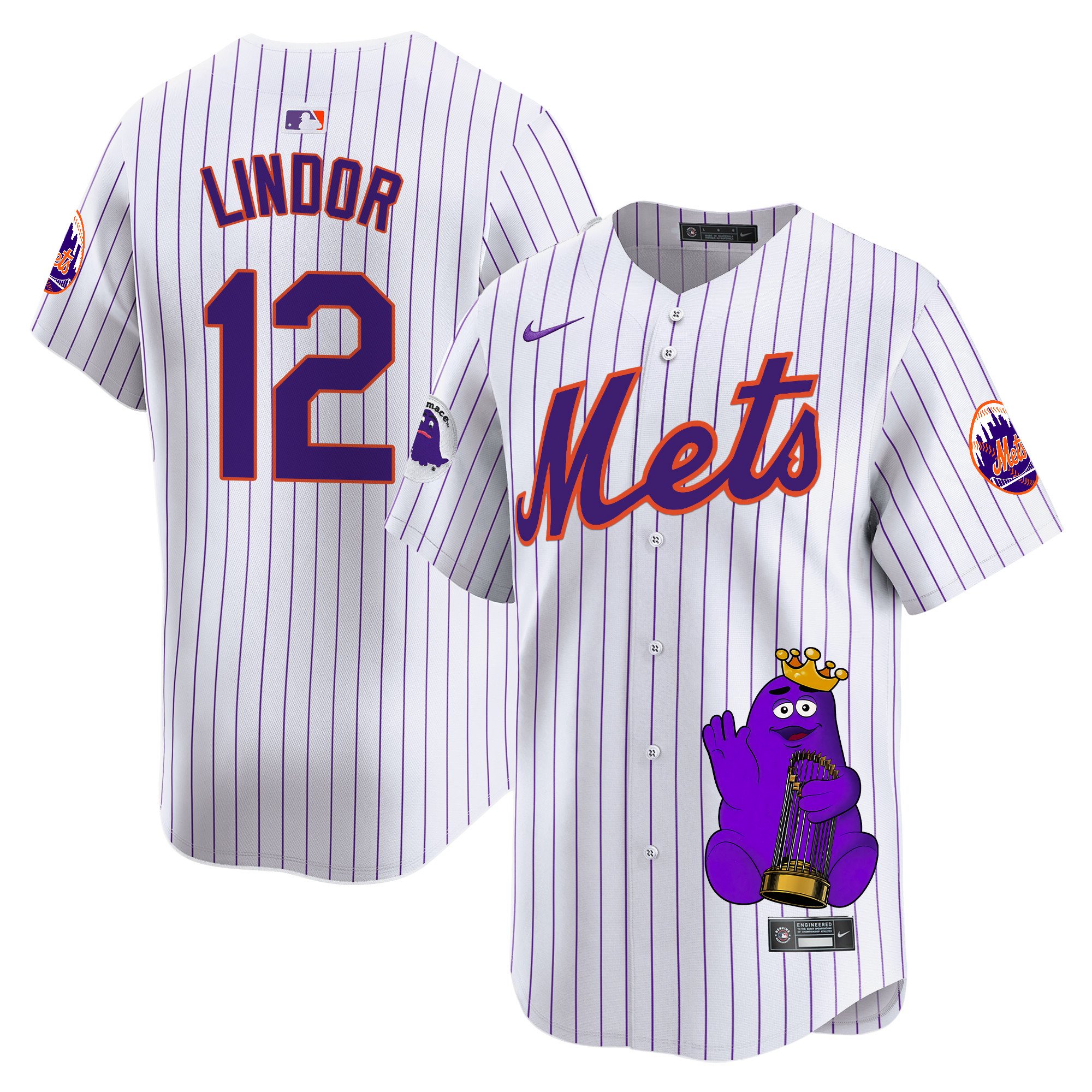 Francisco LindorUnisex New York Mets Grimace Vapor Premier Limited Pinstripe Jersey - Printed