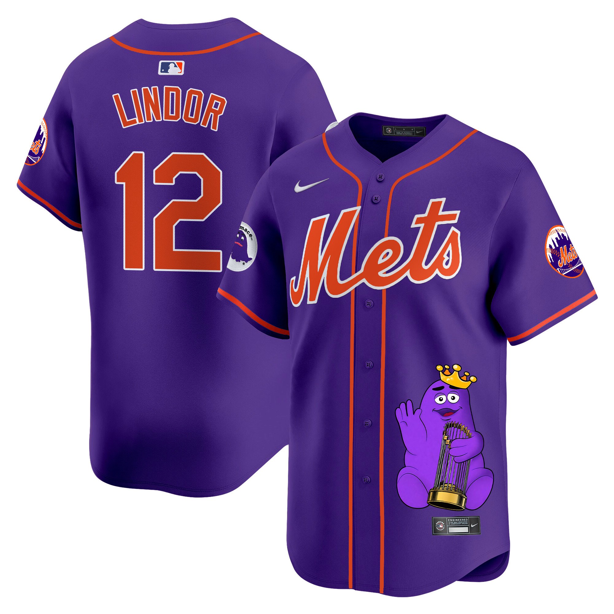 Francisco LindorUnisex New York Mets Grimace Vapor Premier Limited Purple Jersey - Printed