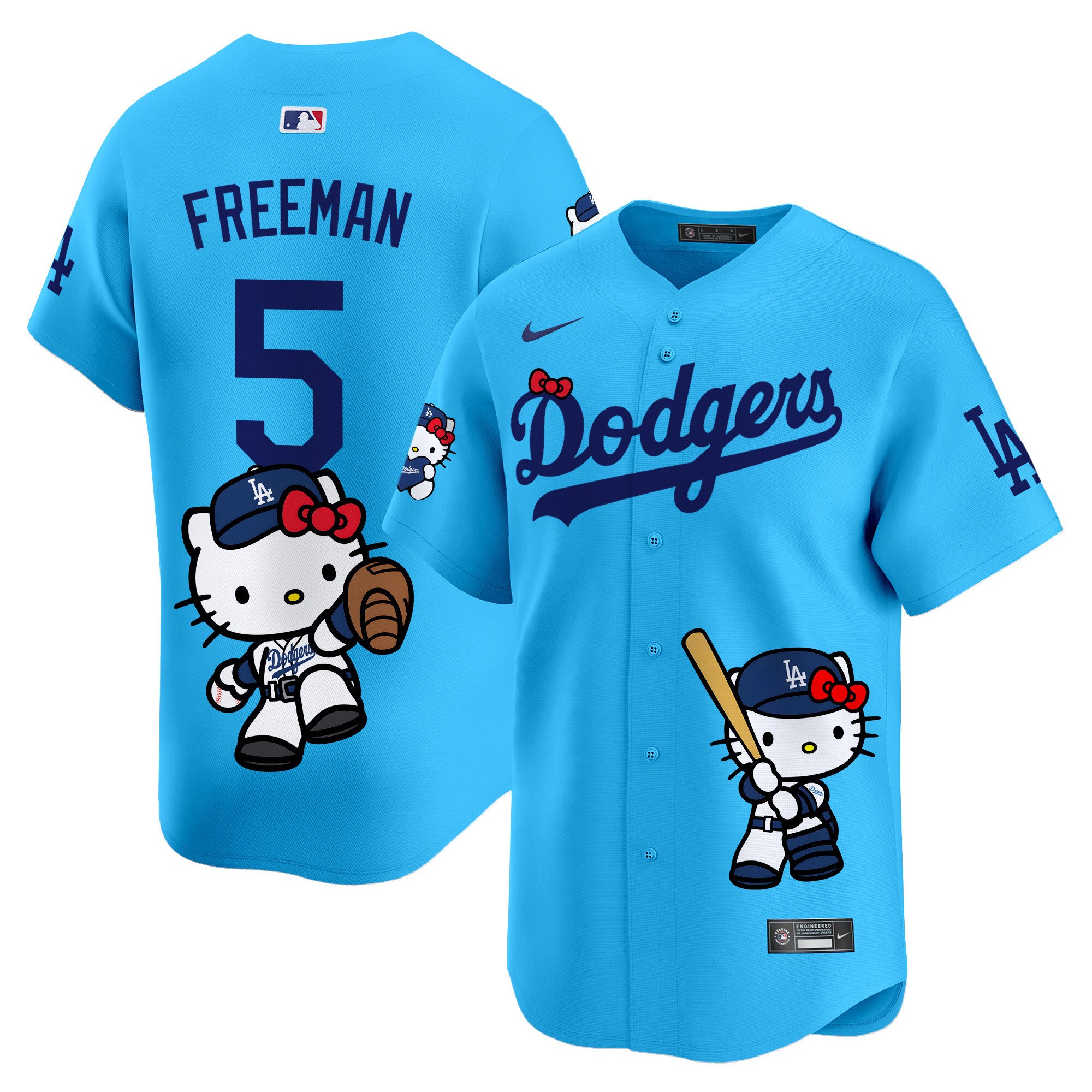 Freddie FreemanUnisex Los Angeles Dodgers Hello Kitty Vapor Premier Limited Light Blue Jersey - Printed