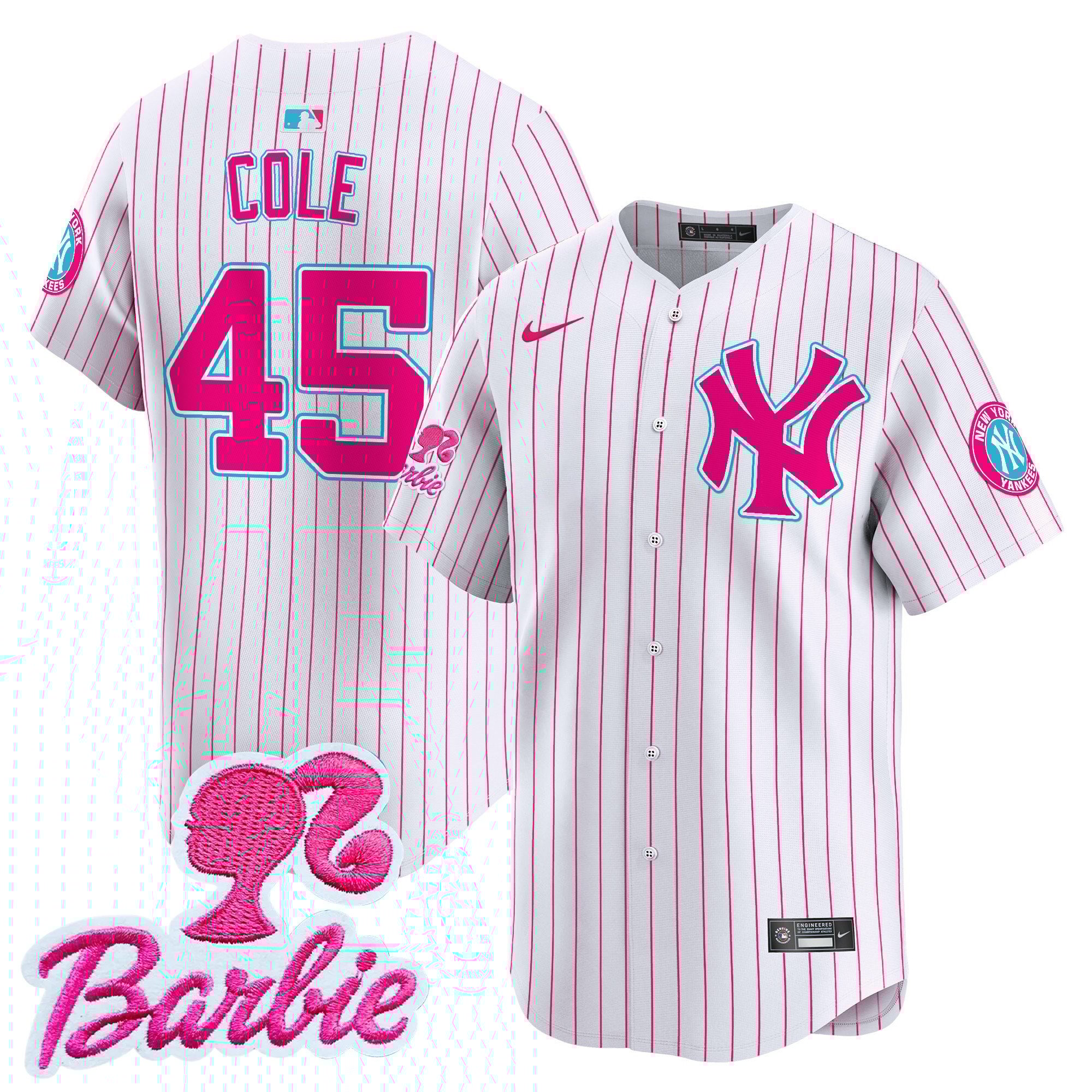 Gerrit ColeUnisex New York Yankees Barbie Patch Vapor Premier Limited Pink Stripe Jersey - All Stitched