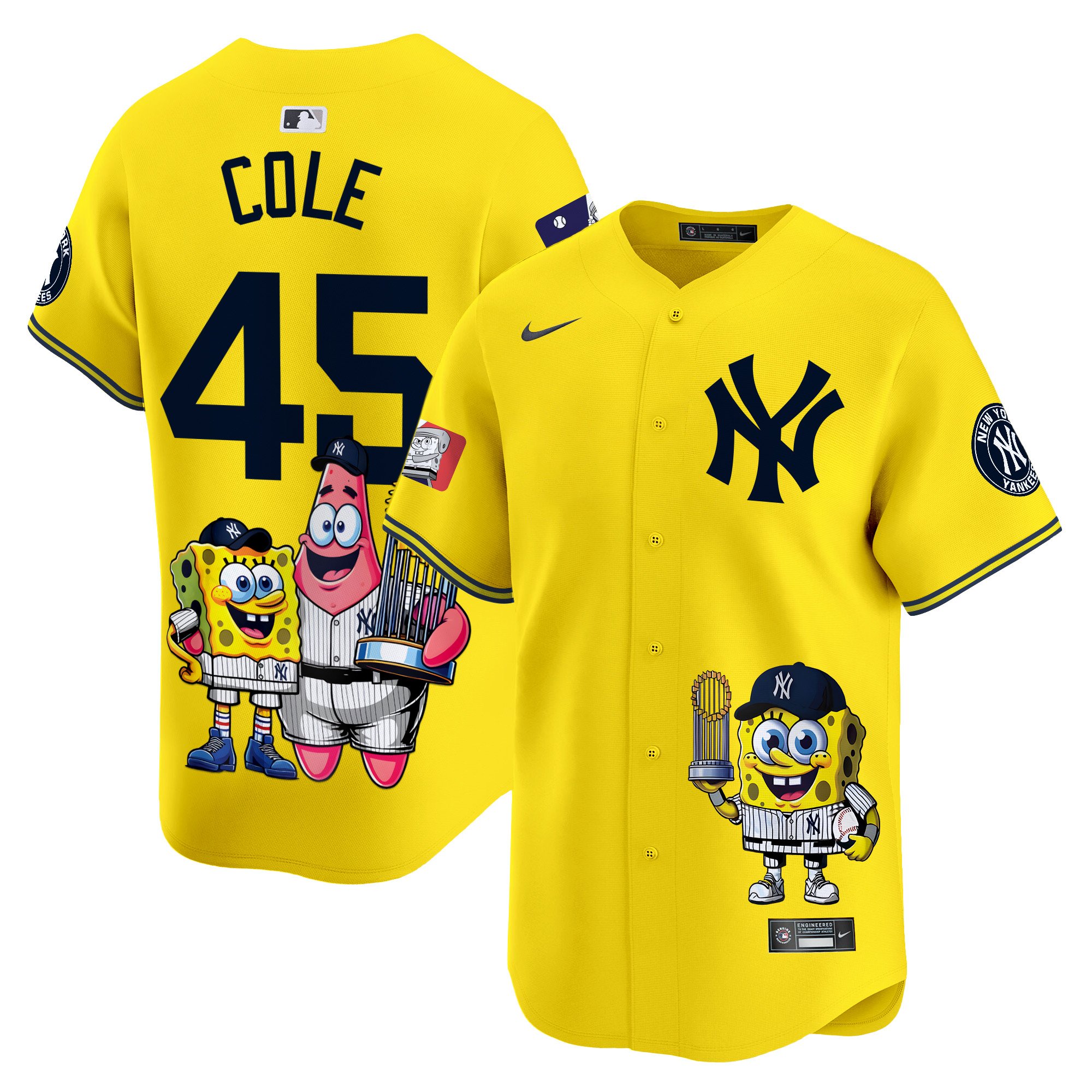 Gerrit ColeUnisex New York Yankees SpongeBob SquarePants Vapor Premier Limited Gold Jersey - Printed