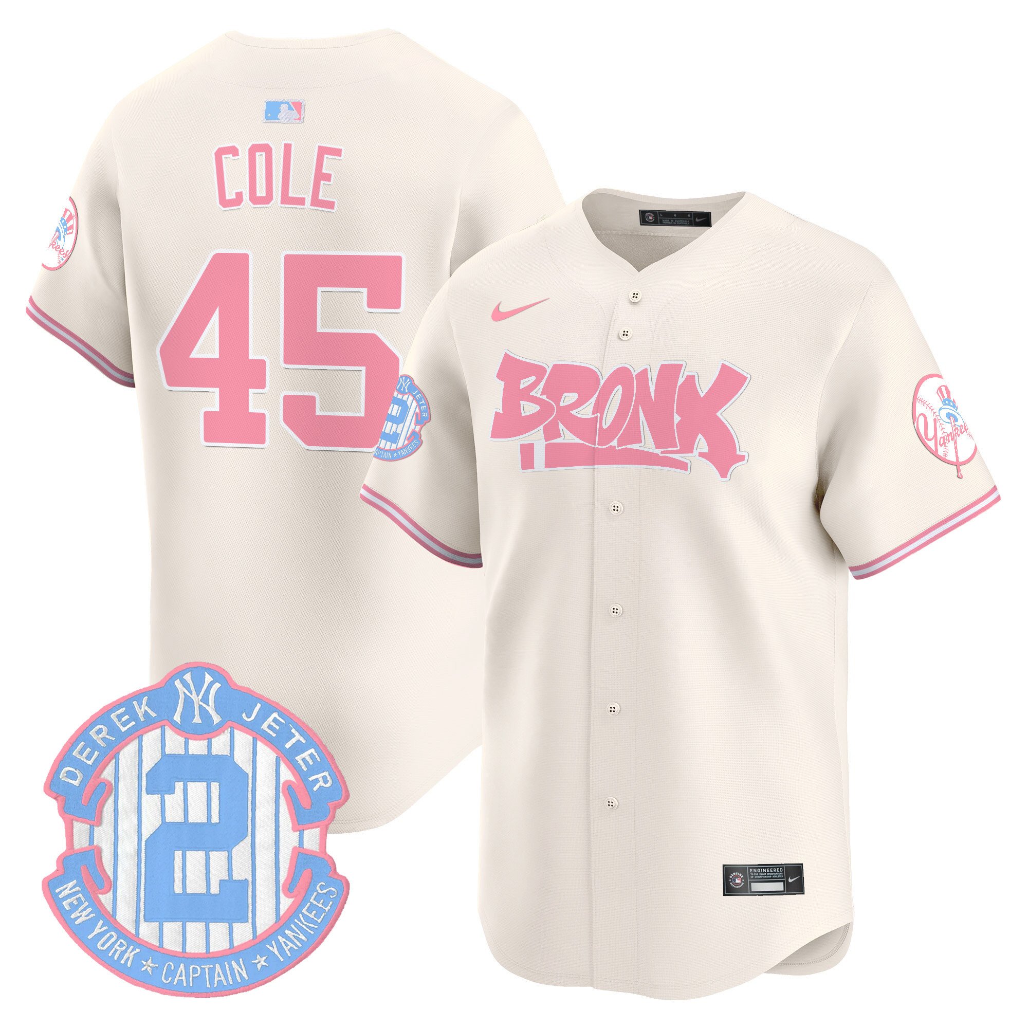 Gerrit ColeUnisex New York Yankees The Bronx Graffiti Bubblegum Pink Vapor Premier Limited Cream Jersey - All Stitched