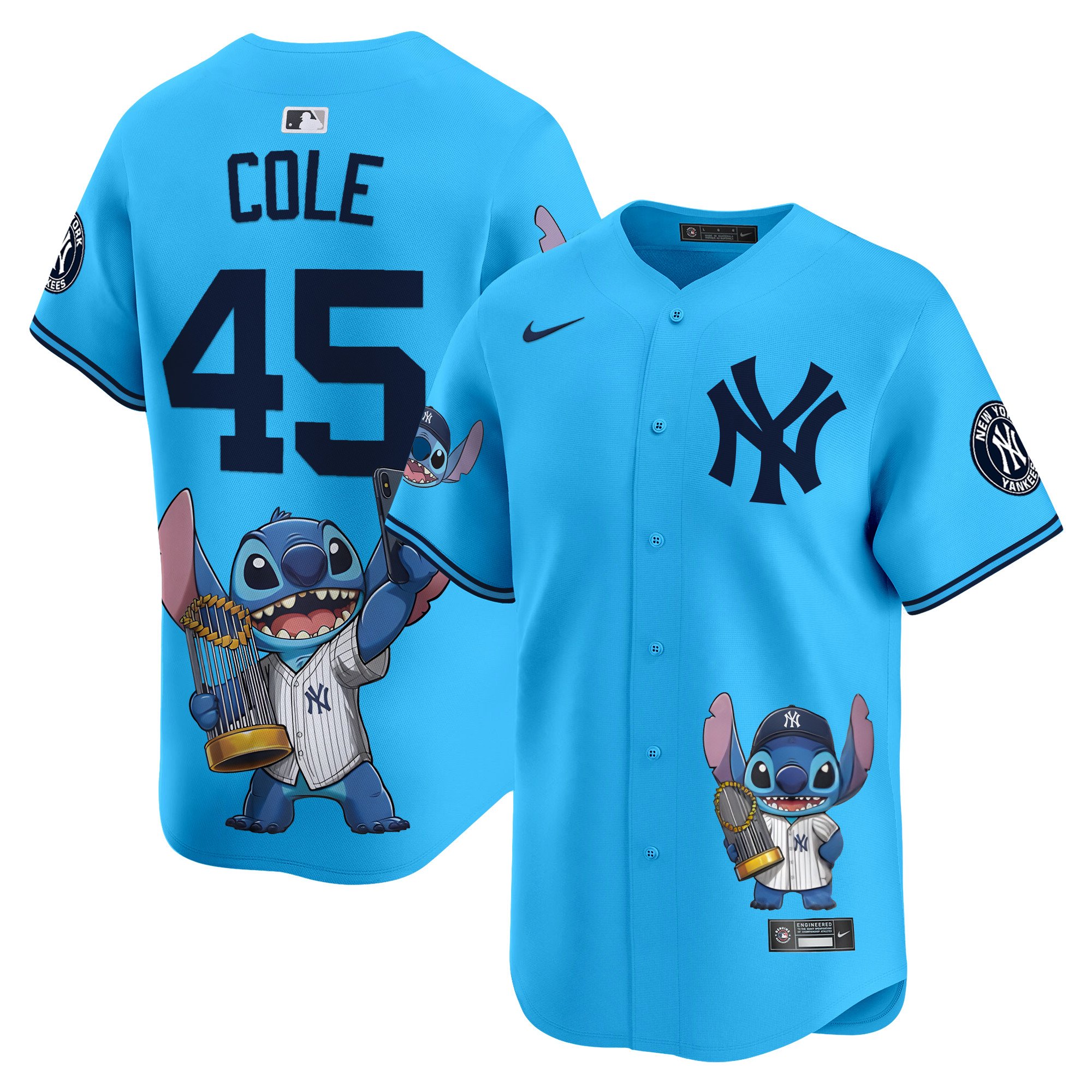 Gerrit ColeUnisex Yankee Lilo And Stitch Vapor Premier Limited Light Blue Houston Astros Jersey - Printed