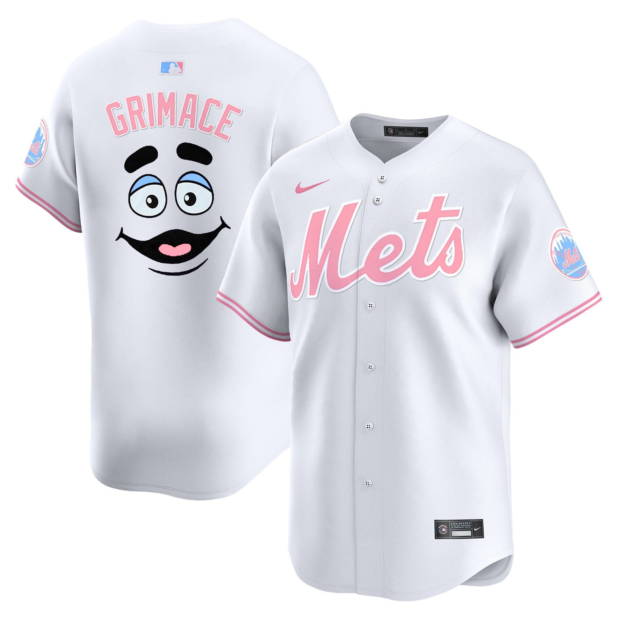 GrimaceUnisex New York Mets Bubblegum Pink Vapor Premier Limited White Jersey - All Stitched