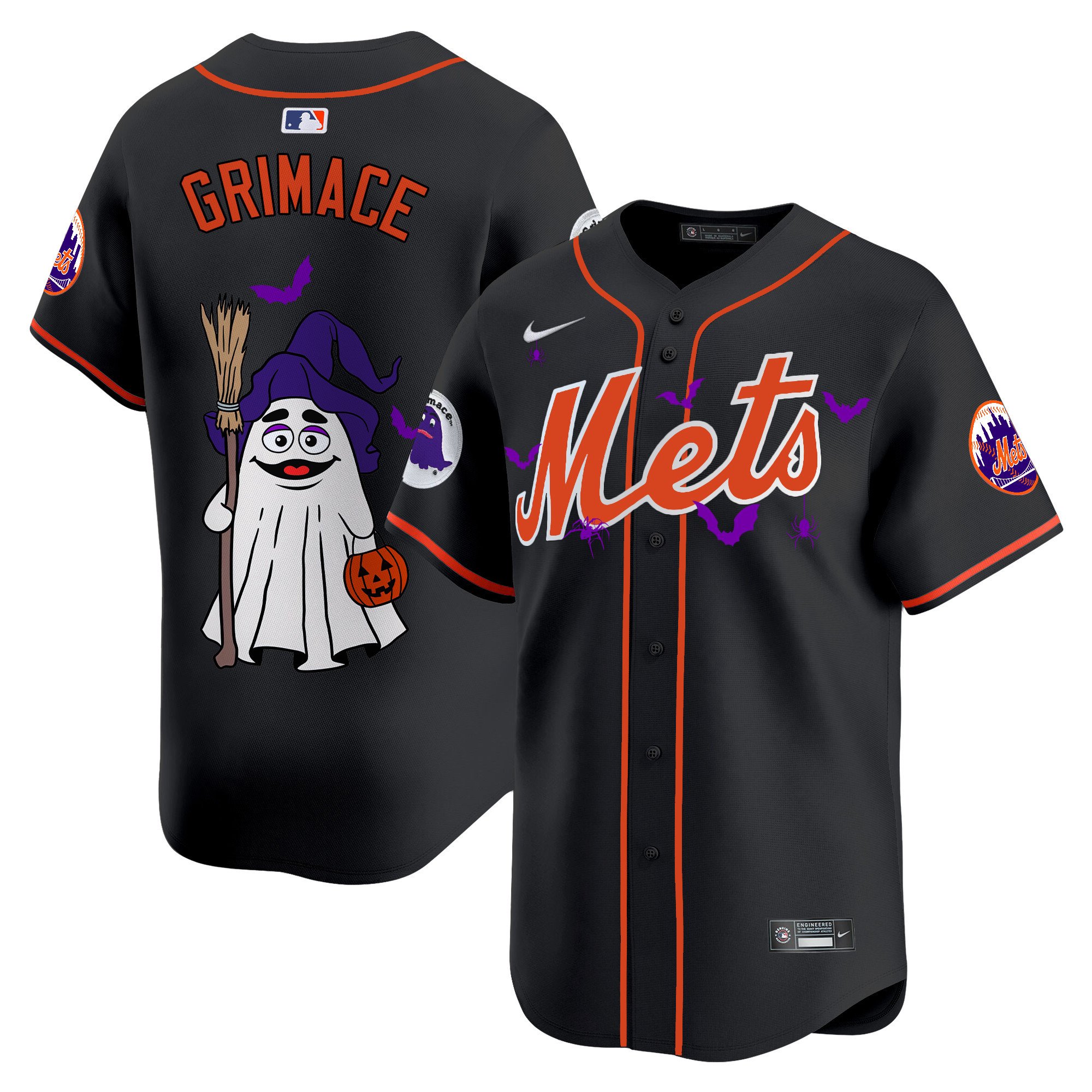 GrimaceUnisex New York Mets Grimace Halloween Vapor Premier Limited Black Jersey V2- Printed