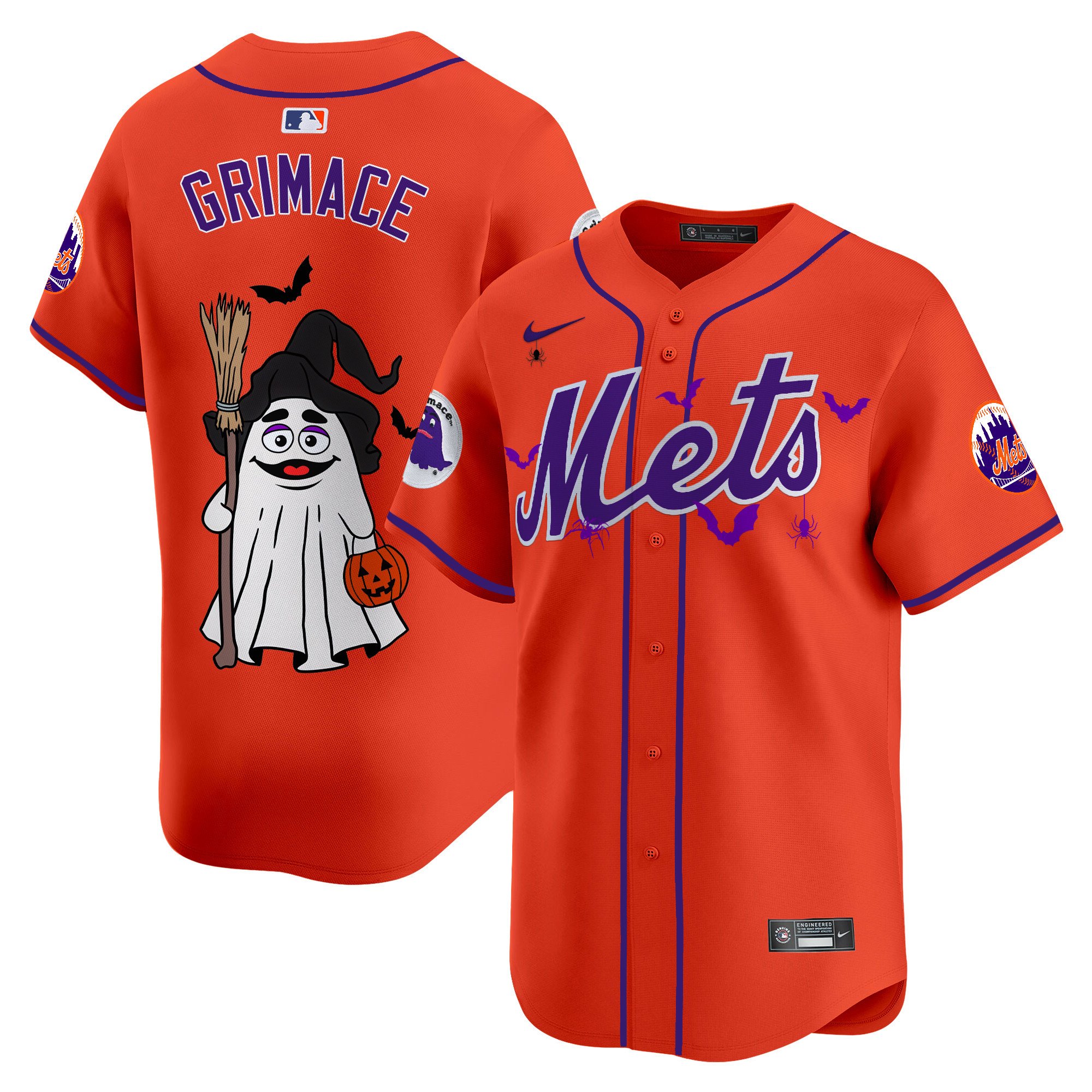 GrimaceUnisex New York Mets Grimace Halloween Vapor Premier Limited Orange Jersey V2- Printed