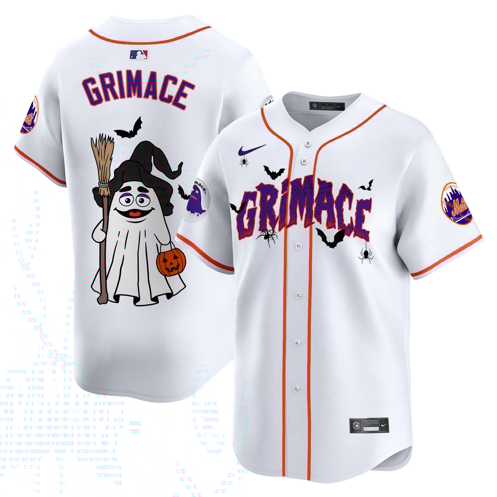 GrimaceUnisex New York Mets Grimace Halloween Vapor Premier Limited White Jersey- Printed