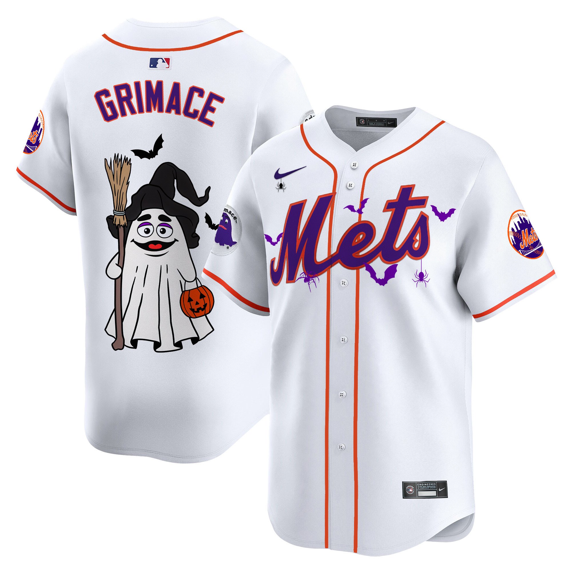 GrimaceUnisex New York Mets Grimace Halloween Vapor Premier Limited White Jersey V2- Printed