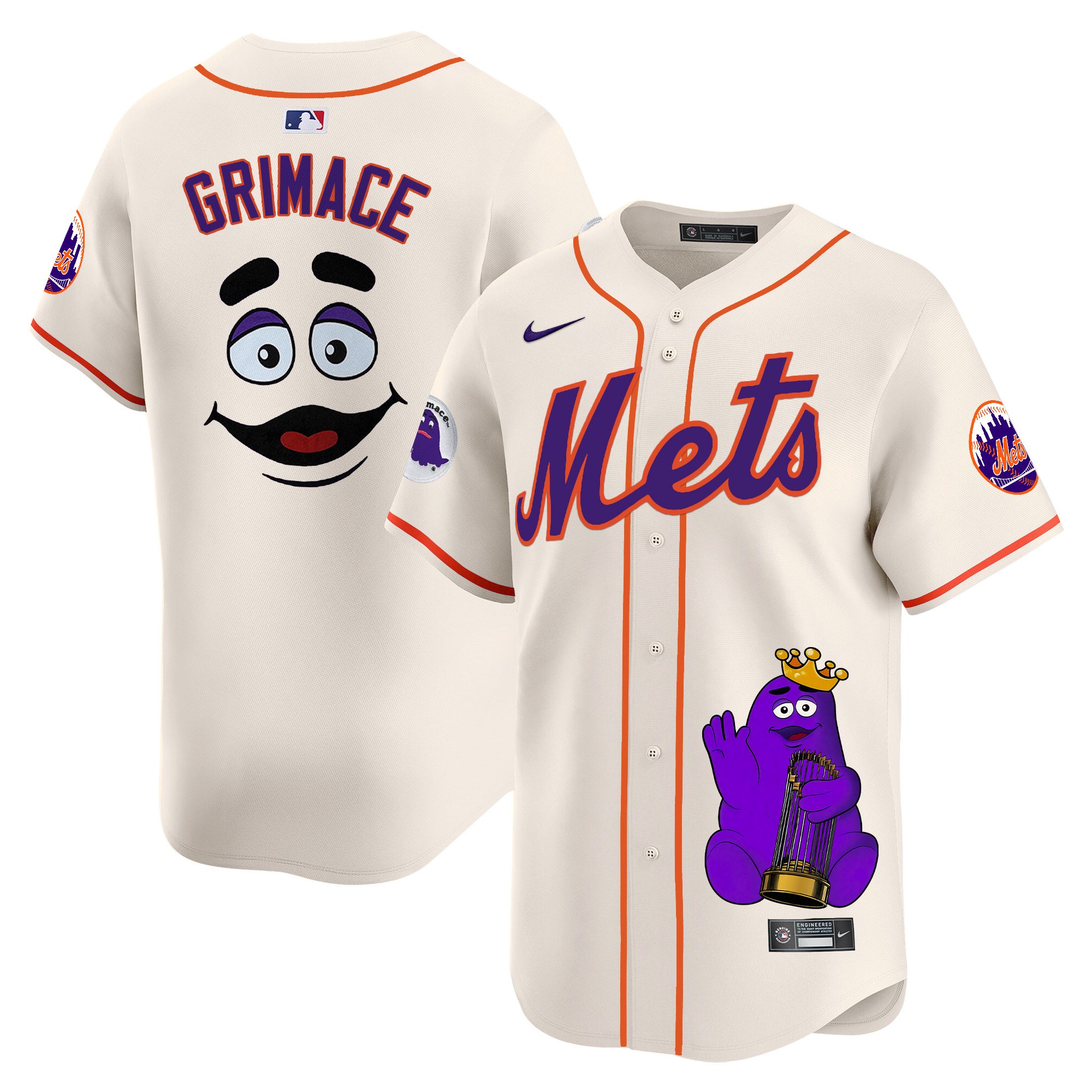 GrimaceUnisex New York Mets Grimace Vapor Premier Limited Cream Jersey - Printed