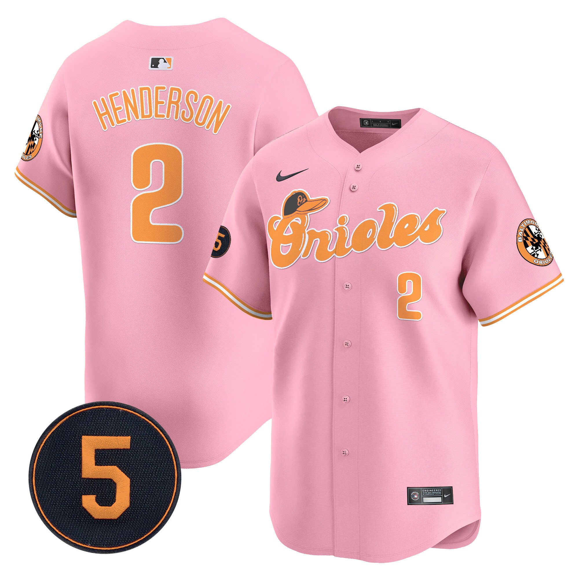 Gunnar HendersonUnisex Baltimore Orioles Pastel Style Robinson Patch Vapor Premier Limited Pink Jersey - All Stitched