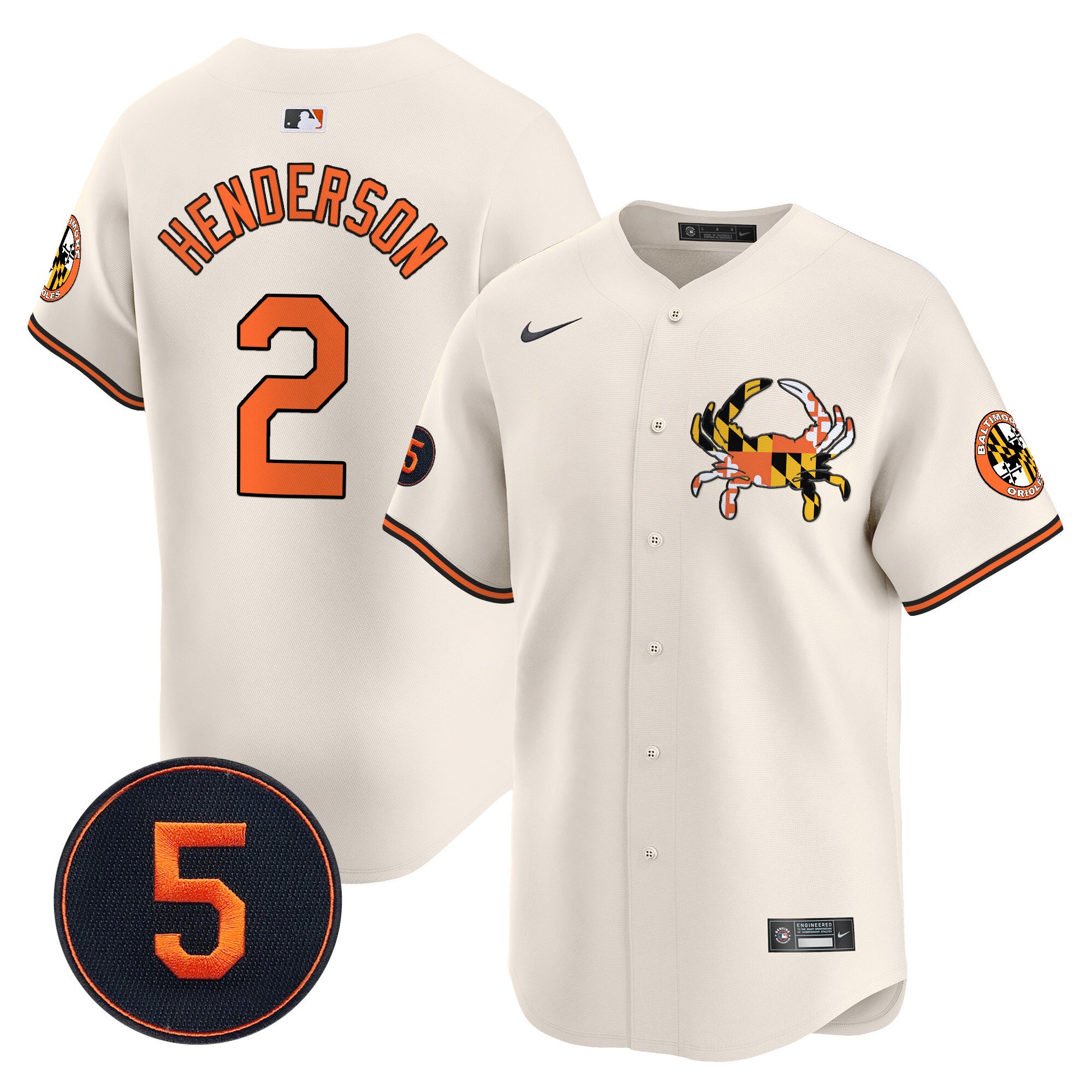 Gunnar HendersonUnisex Baltimore Orioles Robinson Patch Vapor Premier Limited Cream Jersey V3 - All Stitched